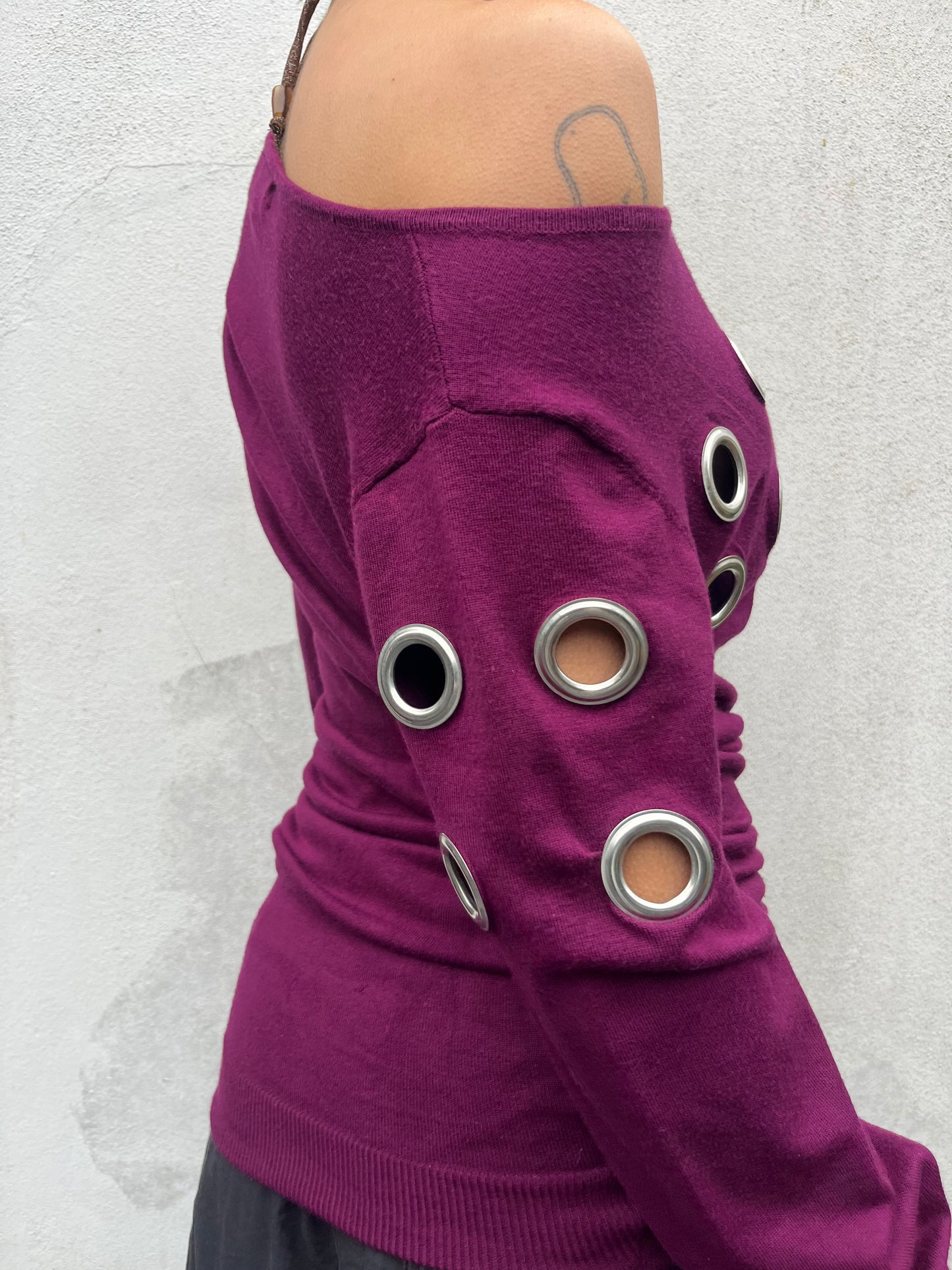 plum eyelet knit