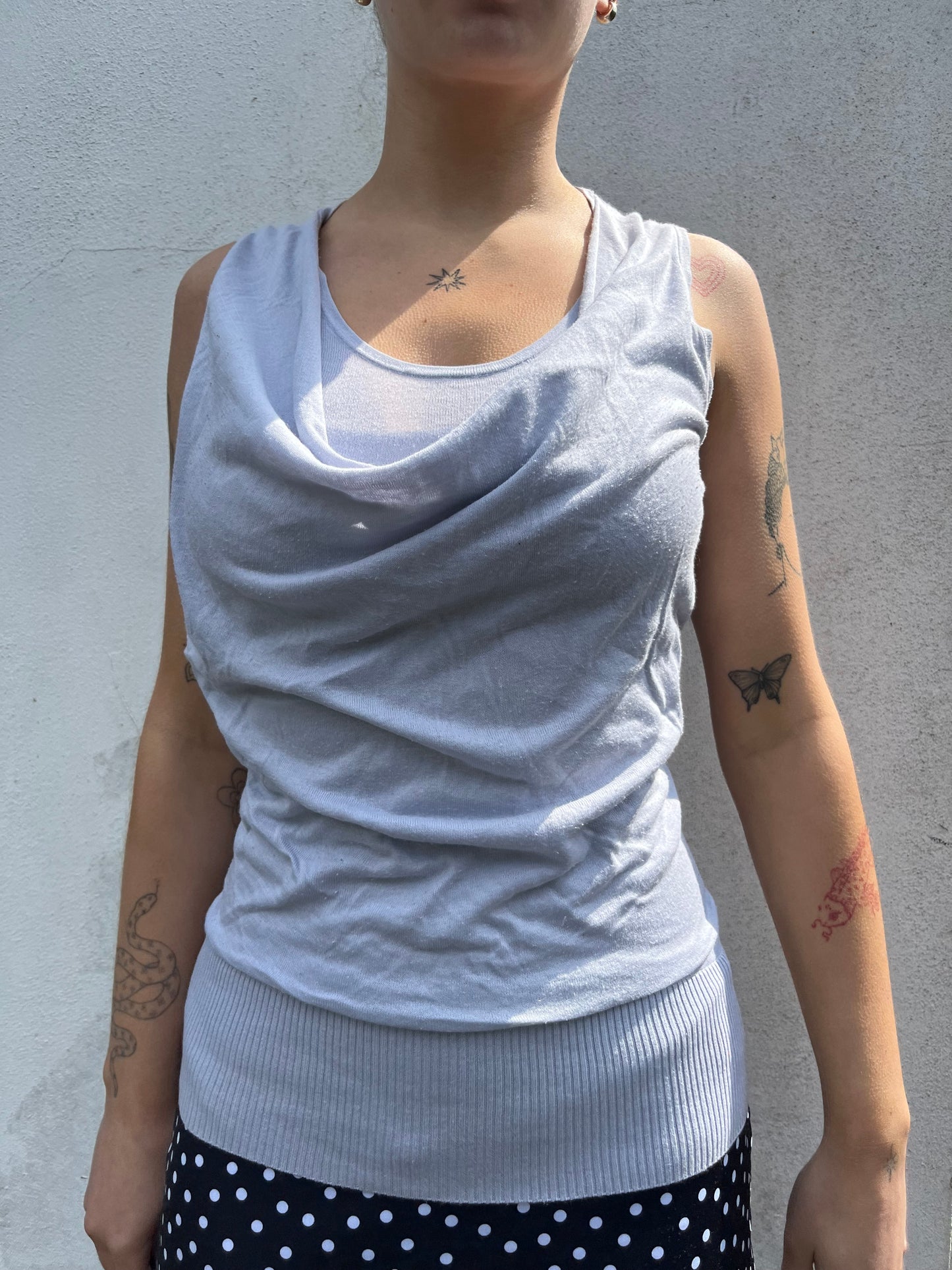 pale blue cowl neck top