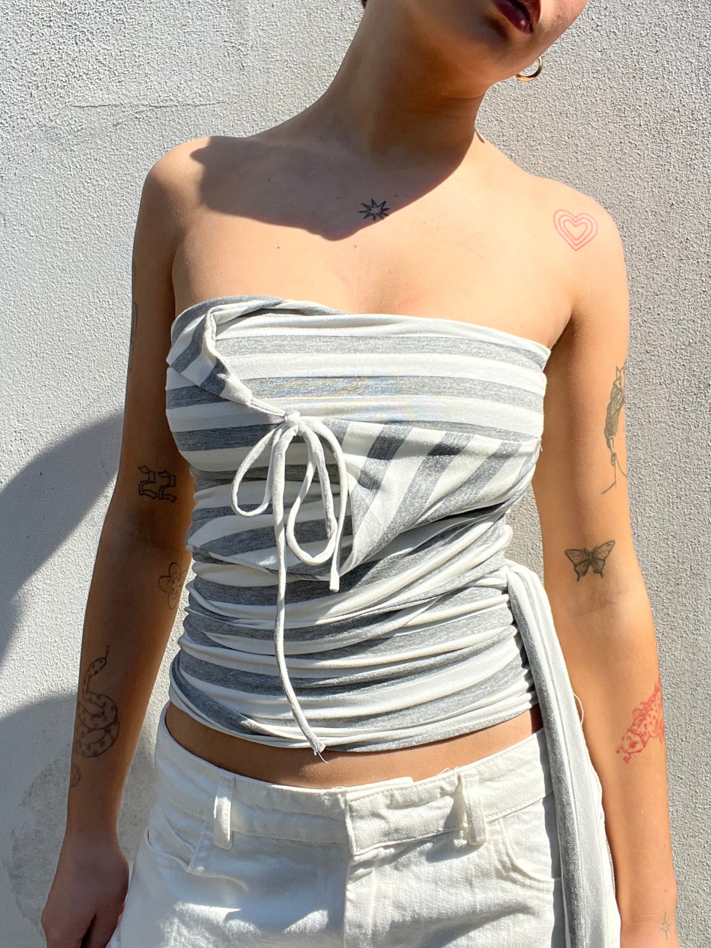 multi tie asymmetric top in stripes