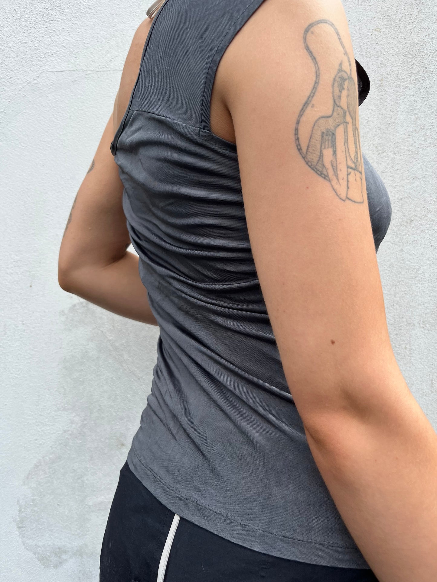 slinky grey one shoulder top
