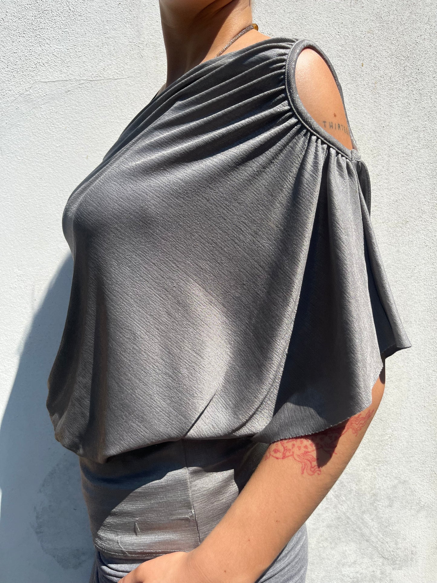 silver one shoulder top