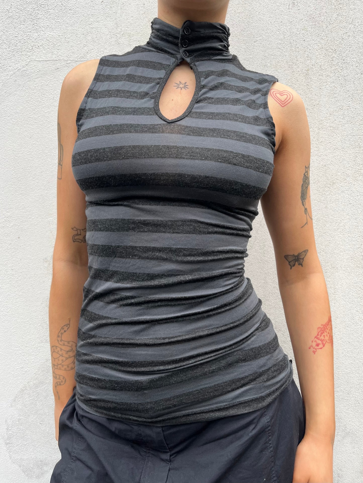grey and black stripy top