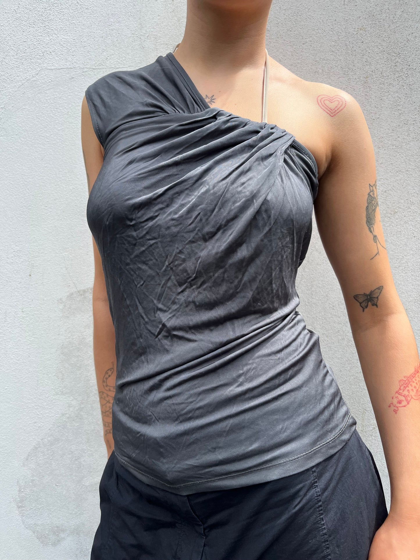 slinky grey one shoulder top