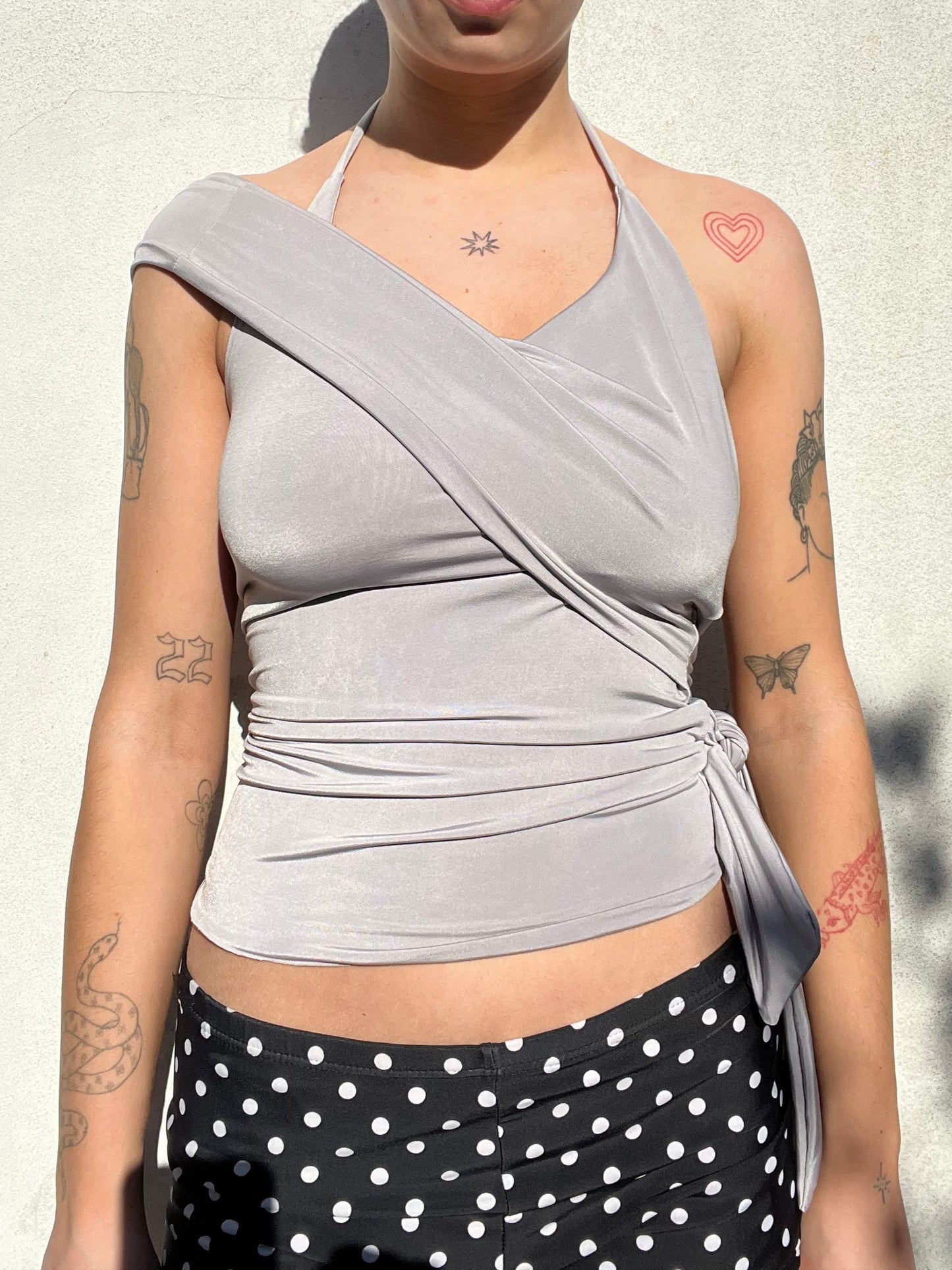 multi tie asymmetric top in silver grey