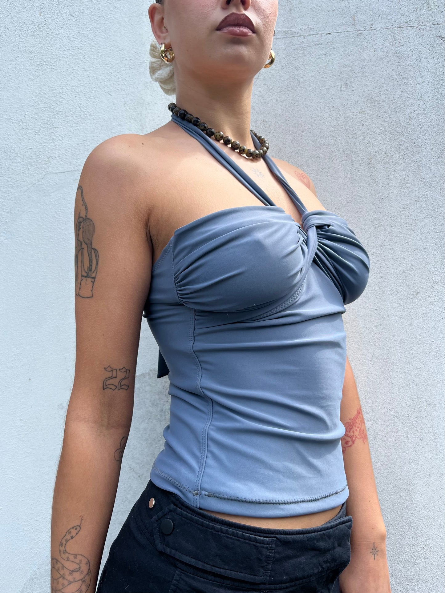 grey blue slinky halter