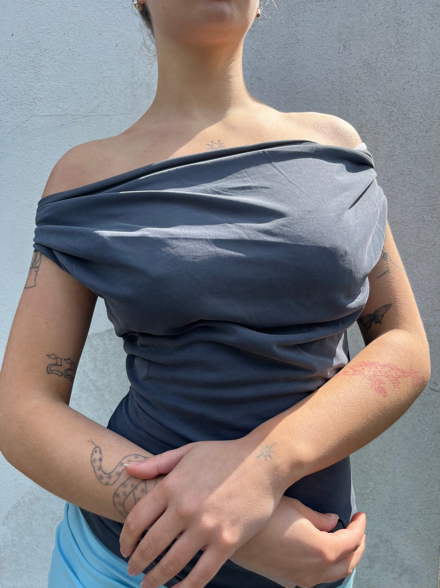 grey blue slouchy top