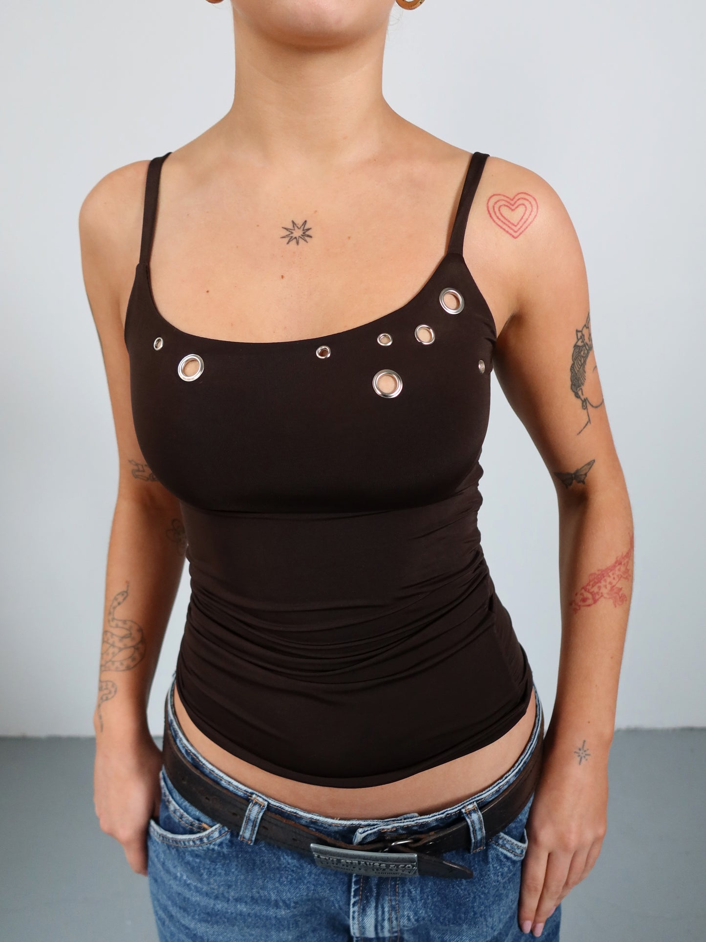 eyelet cami in chocolate