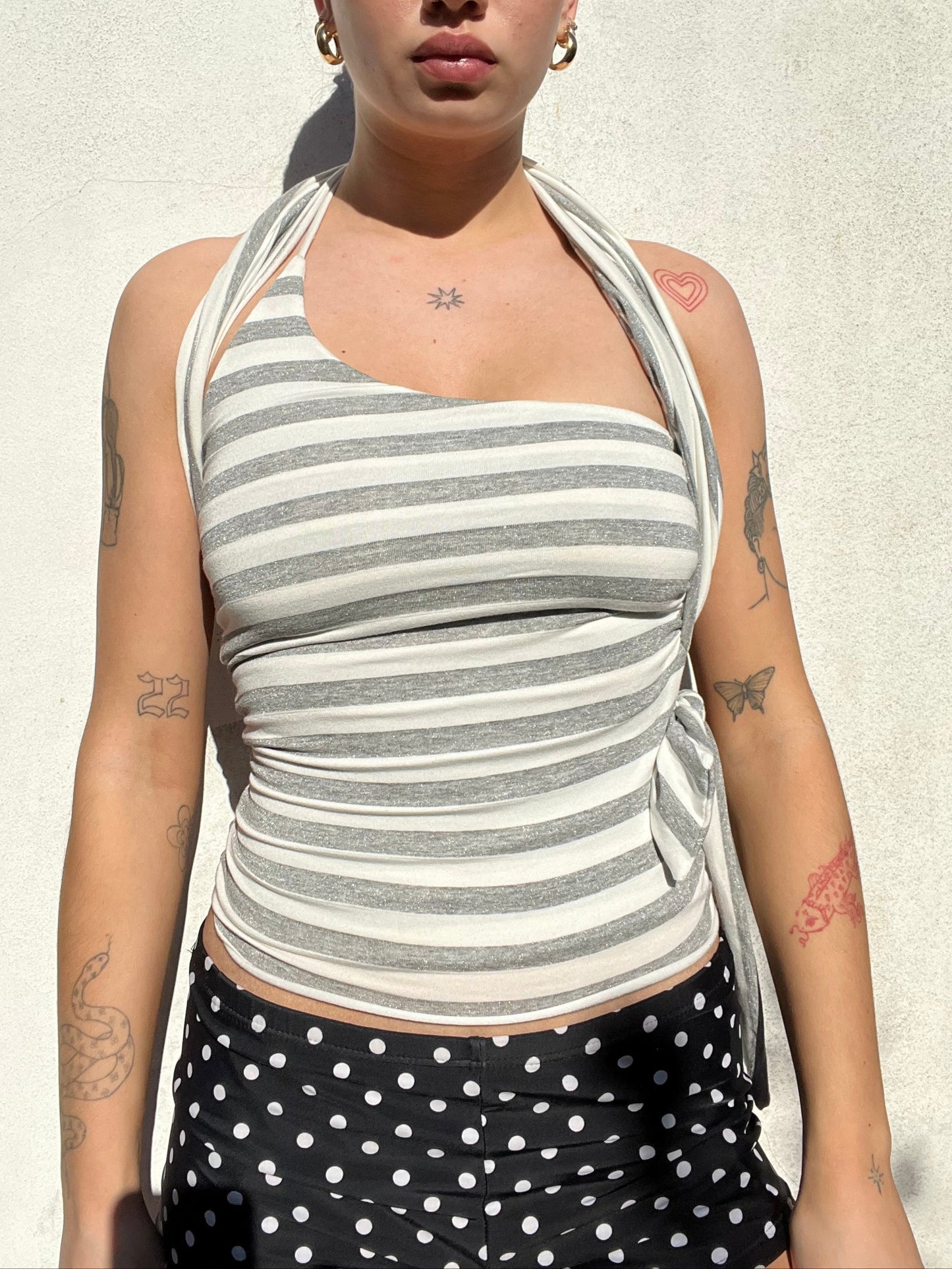 multi tie asymmetric top in stripes