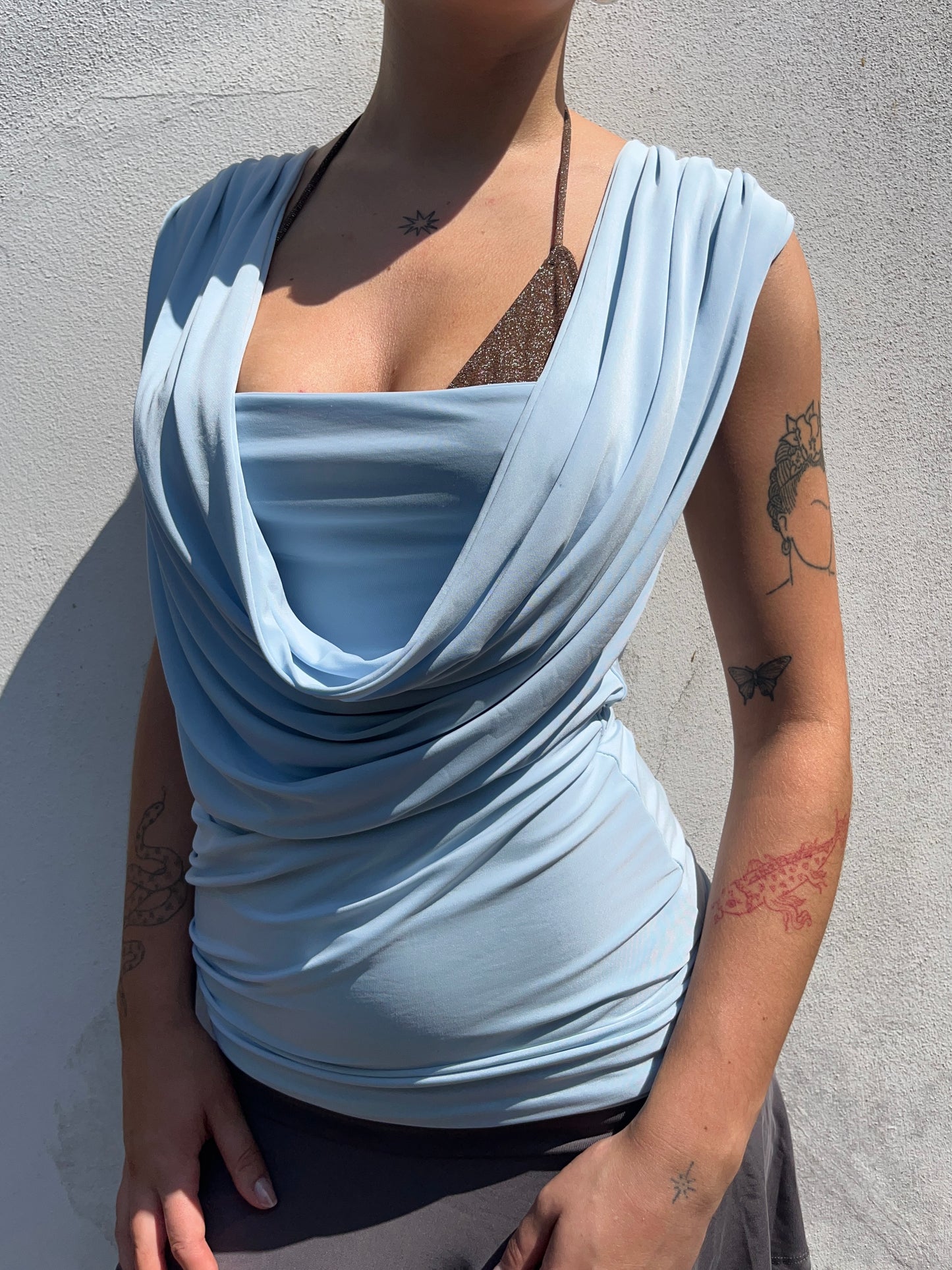 icy blue cowl neck