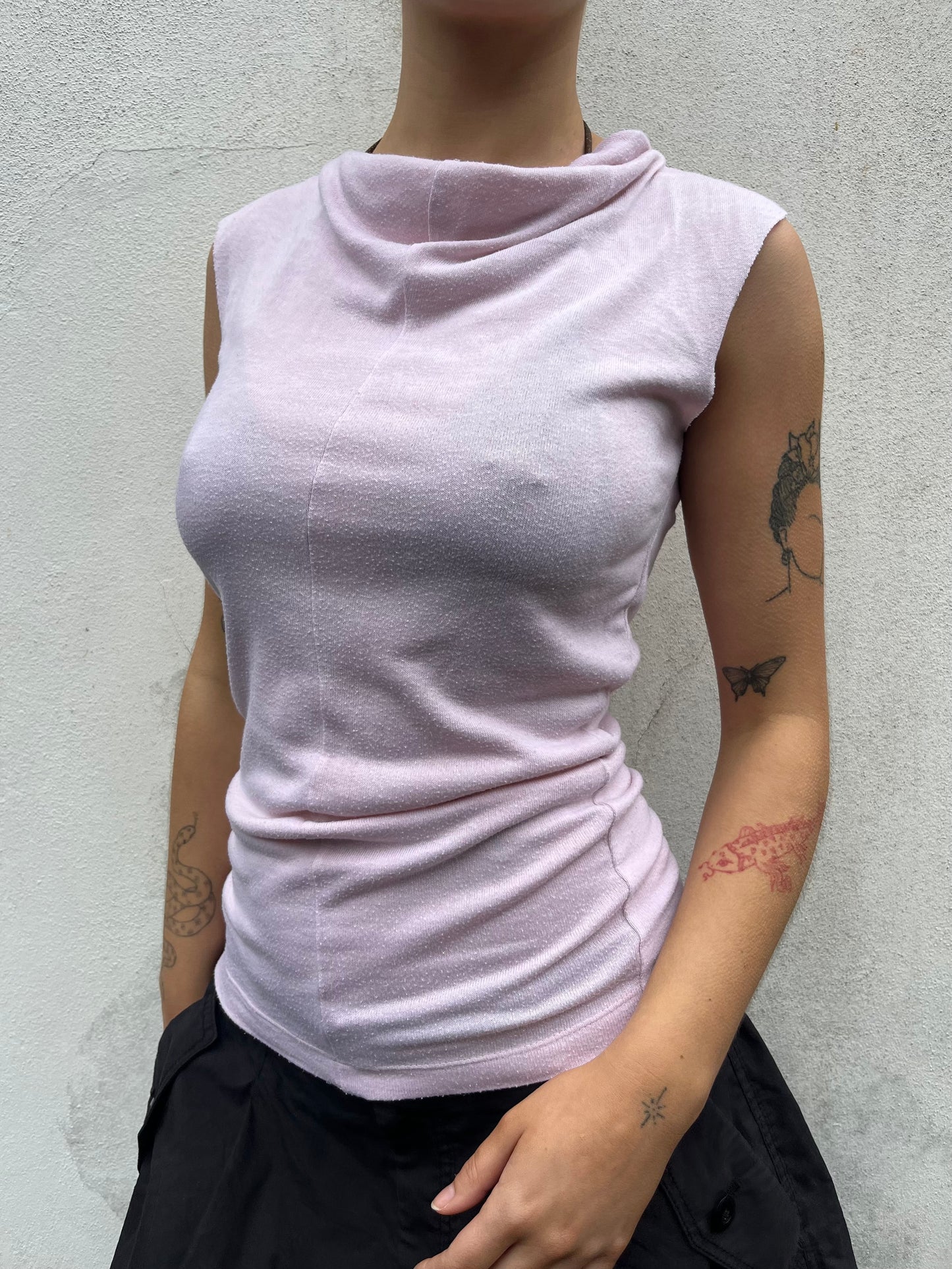 pale pink knit top