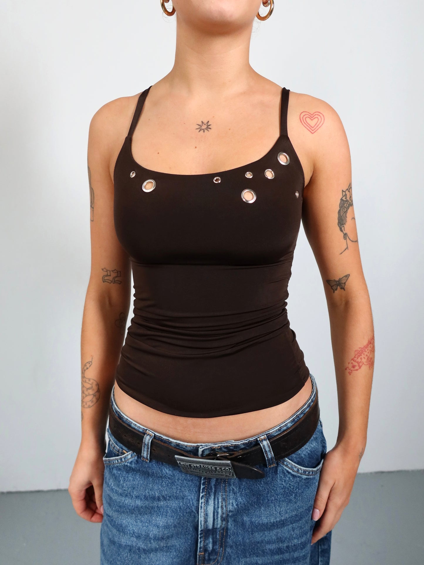 eyelet cami in chocolate