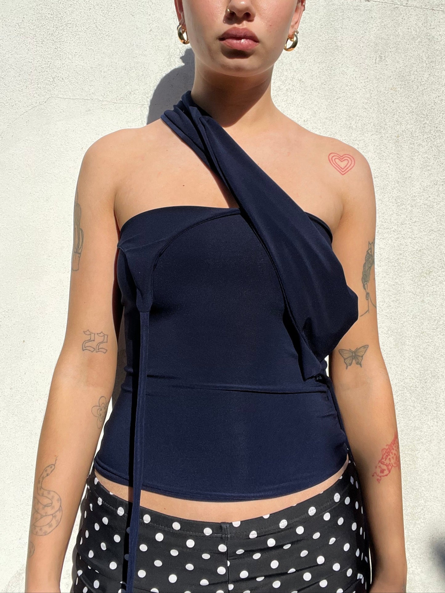 multi tie asymmetric top in navy