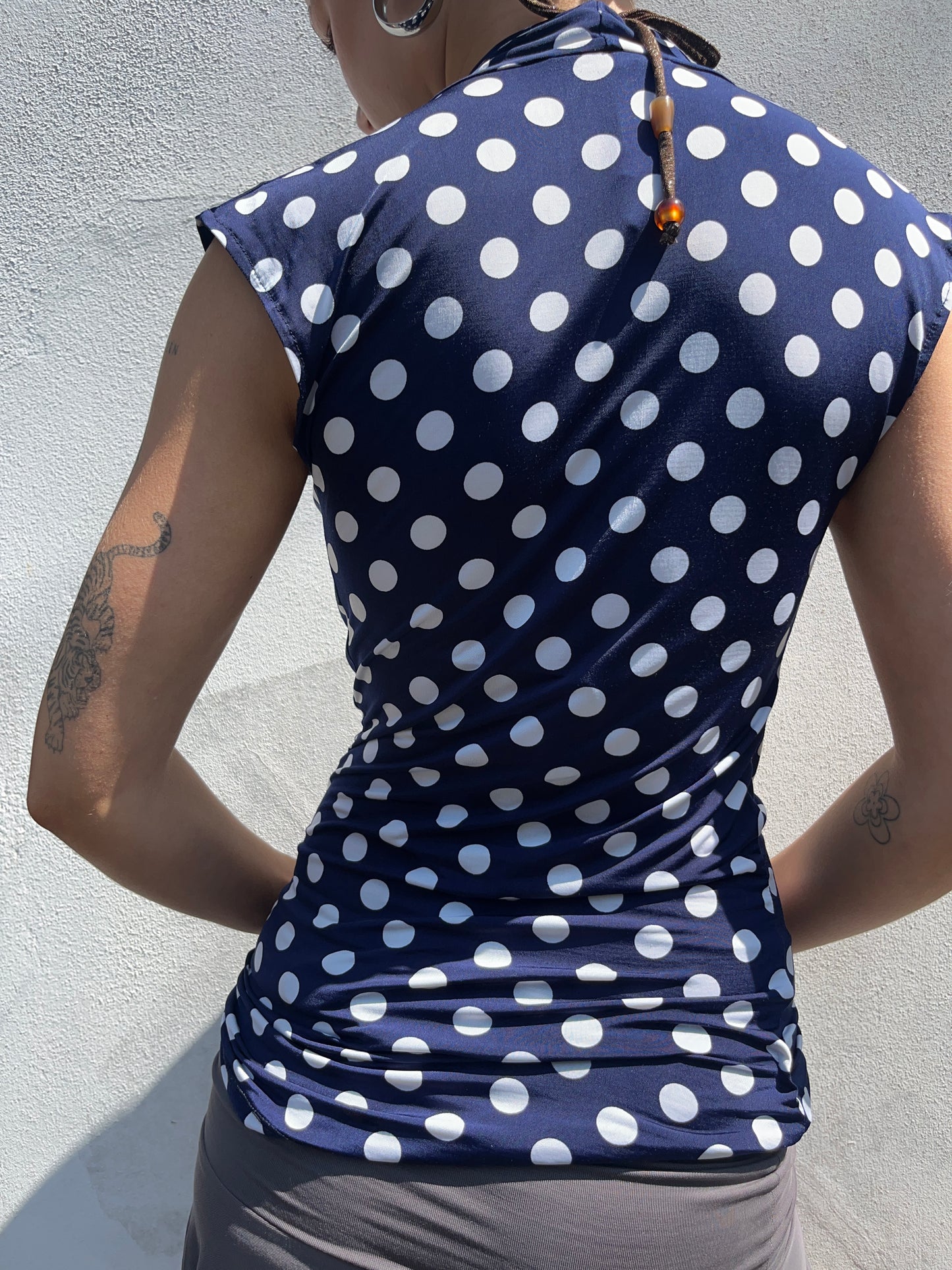 navy polka top