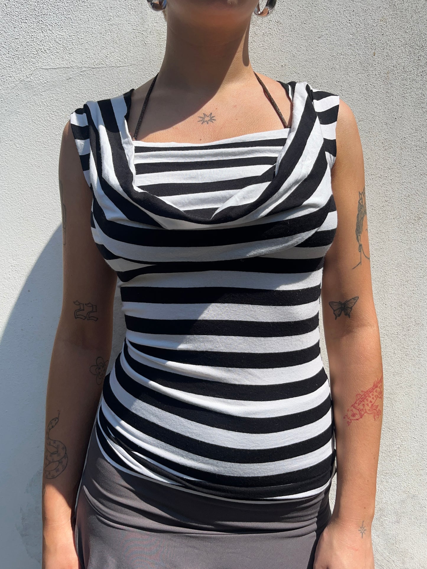 black and white stripy top