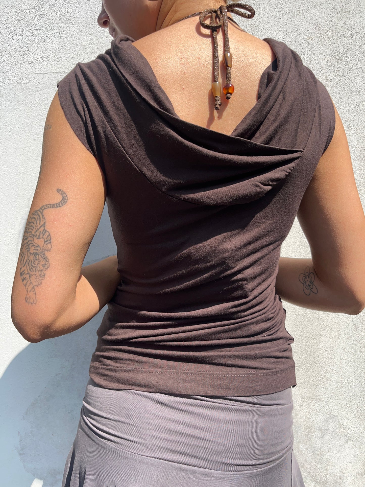 brown cowl neck top