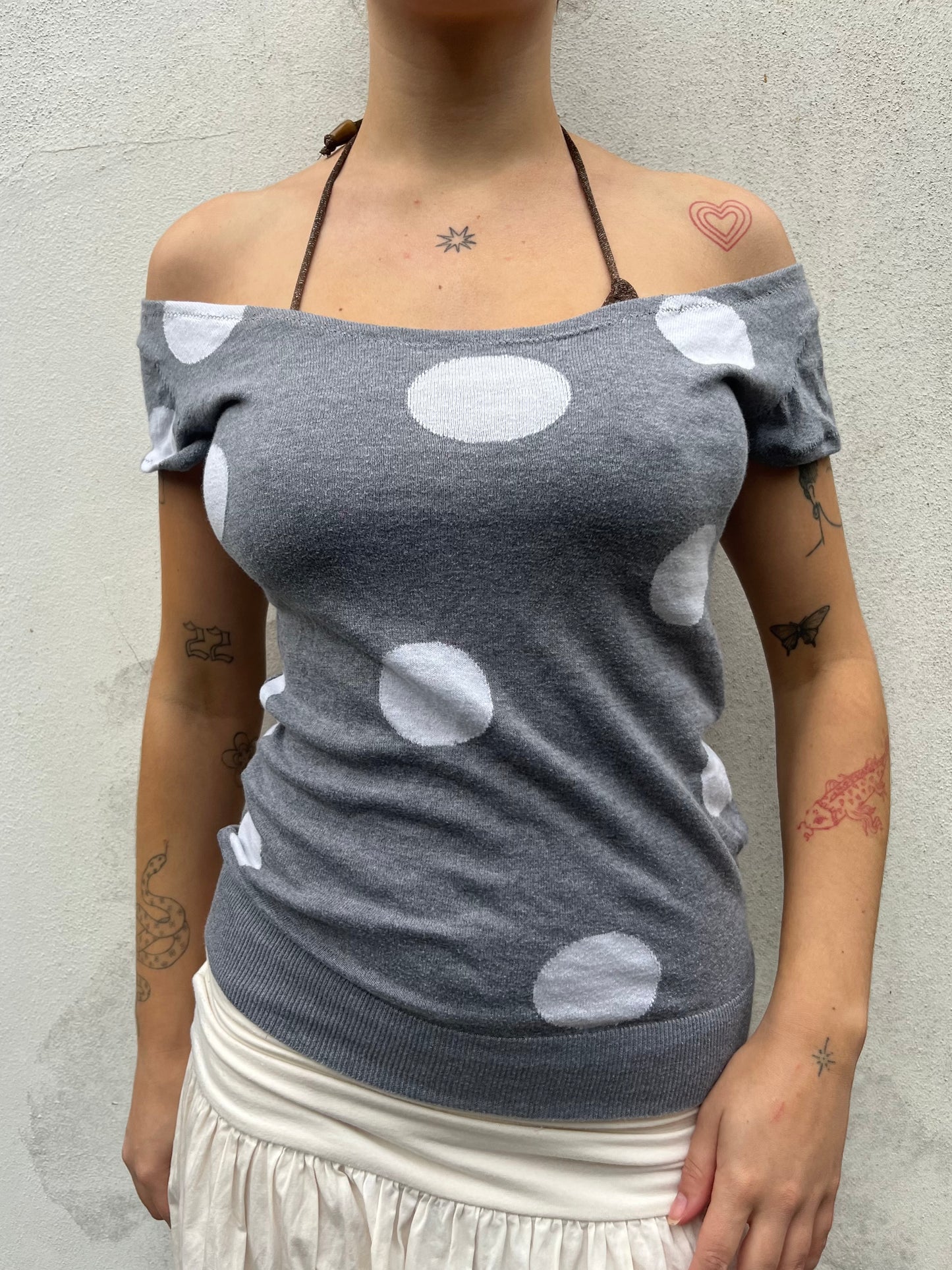 grey polka knit top