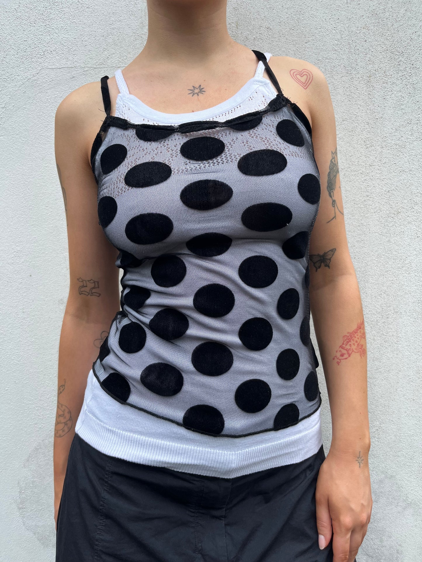 black mesh polka dot cami