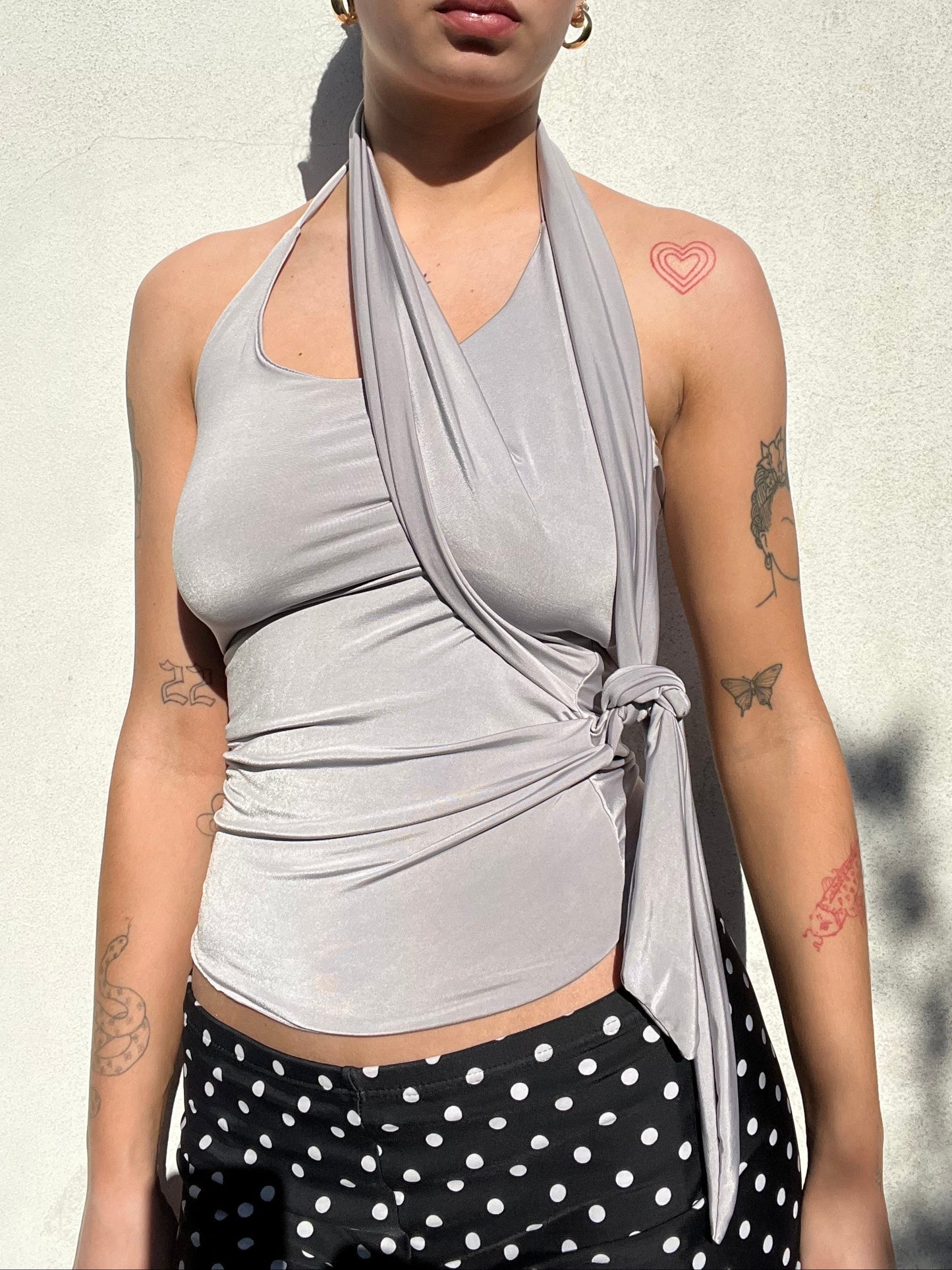 multi tie asymmetric top in silver grey
