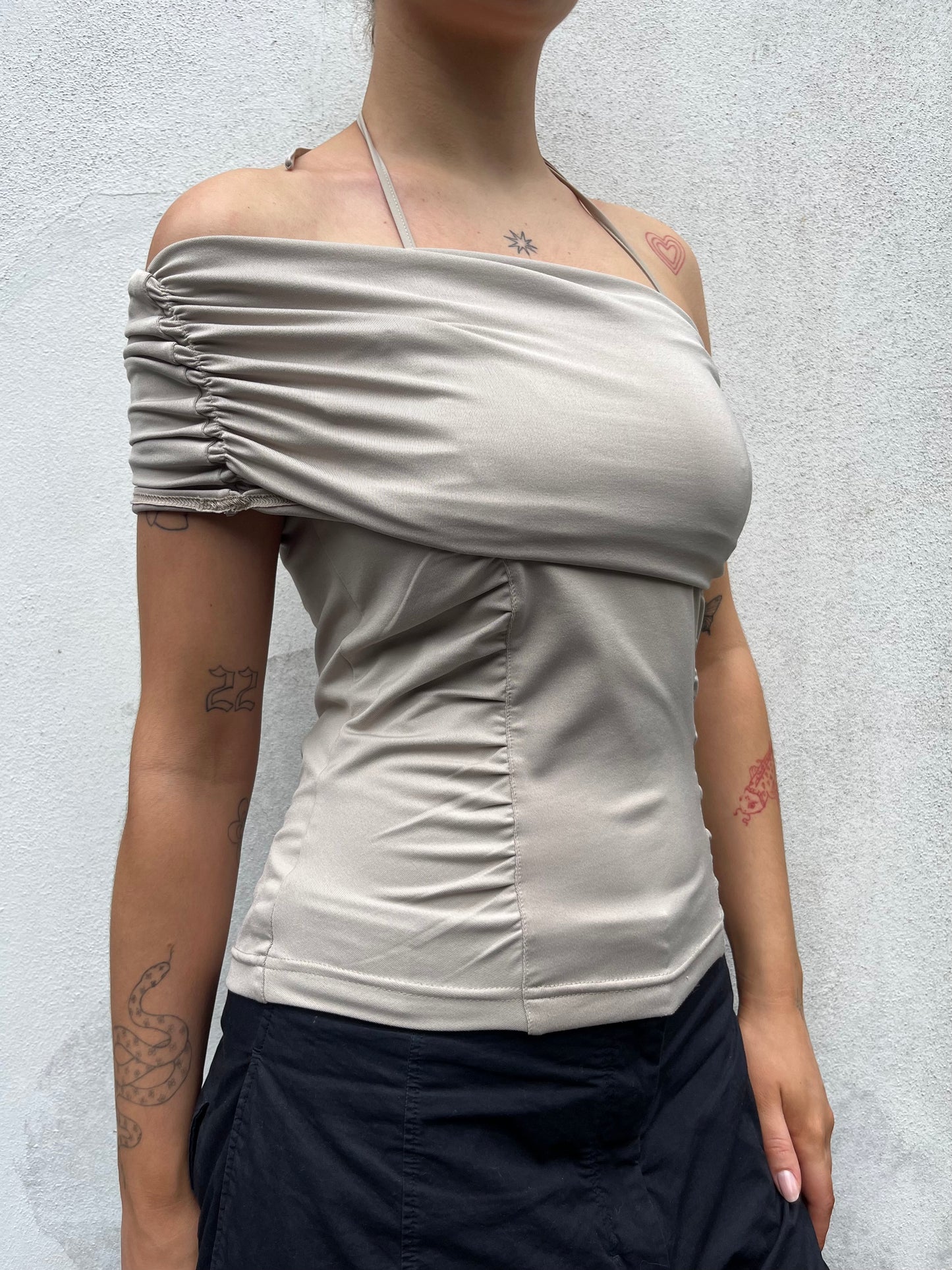beige off the shoulder top
