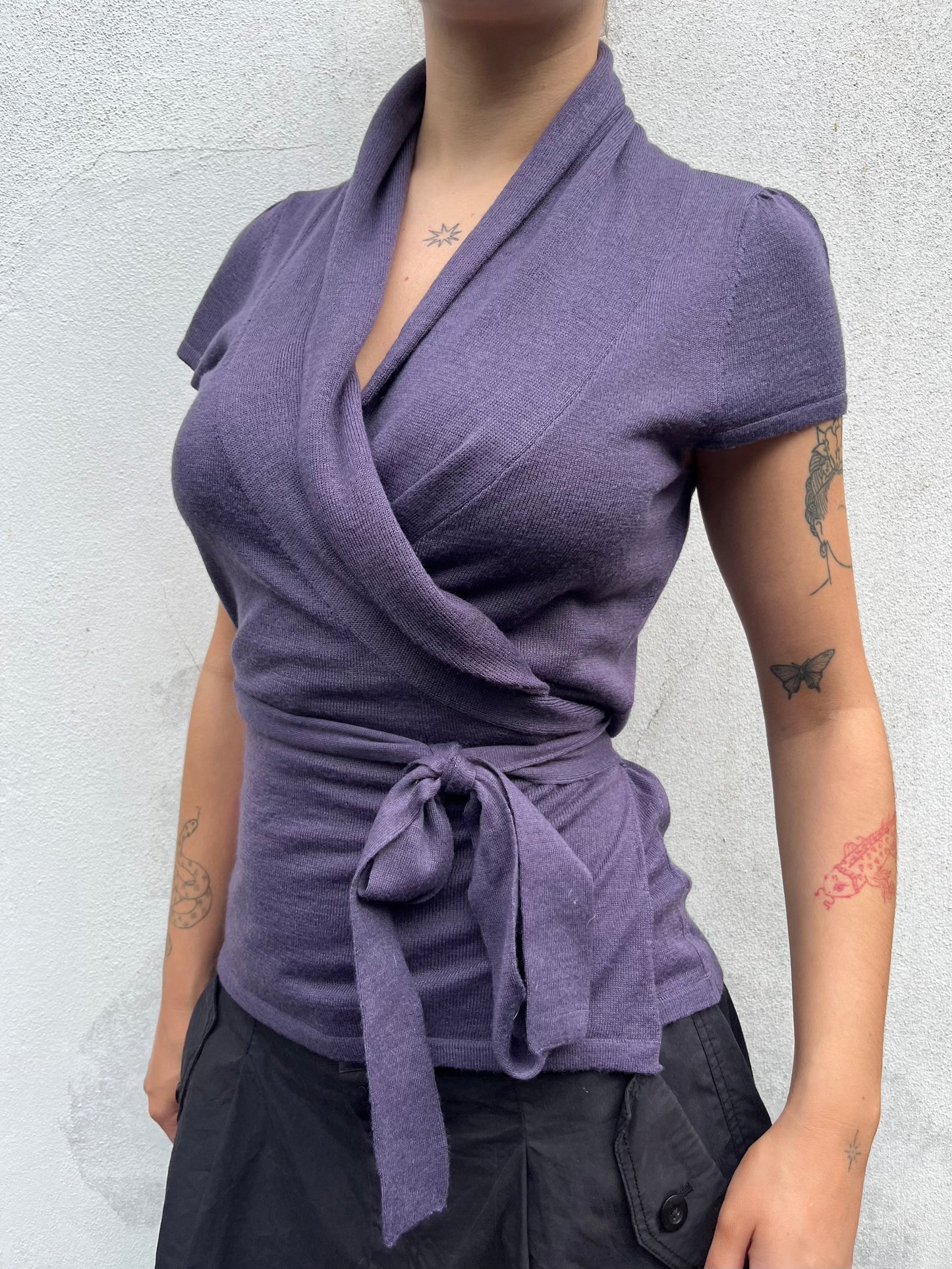 purple wrap knit top