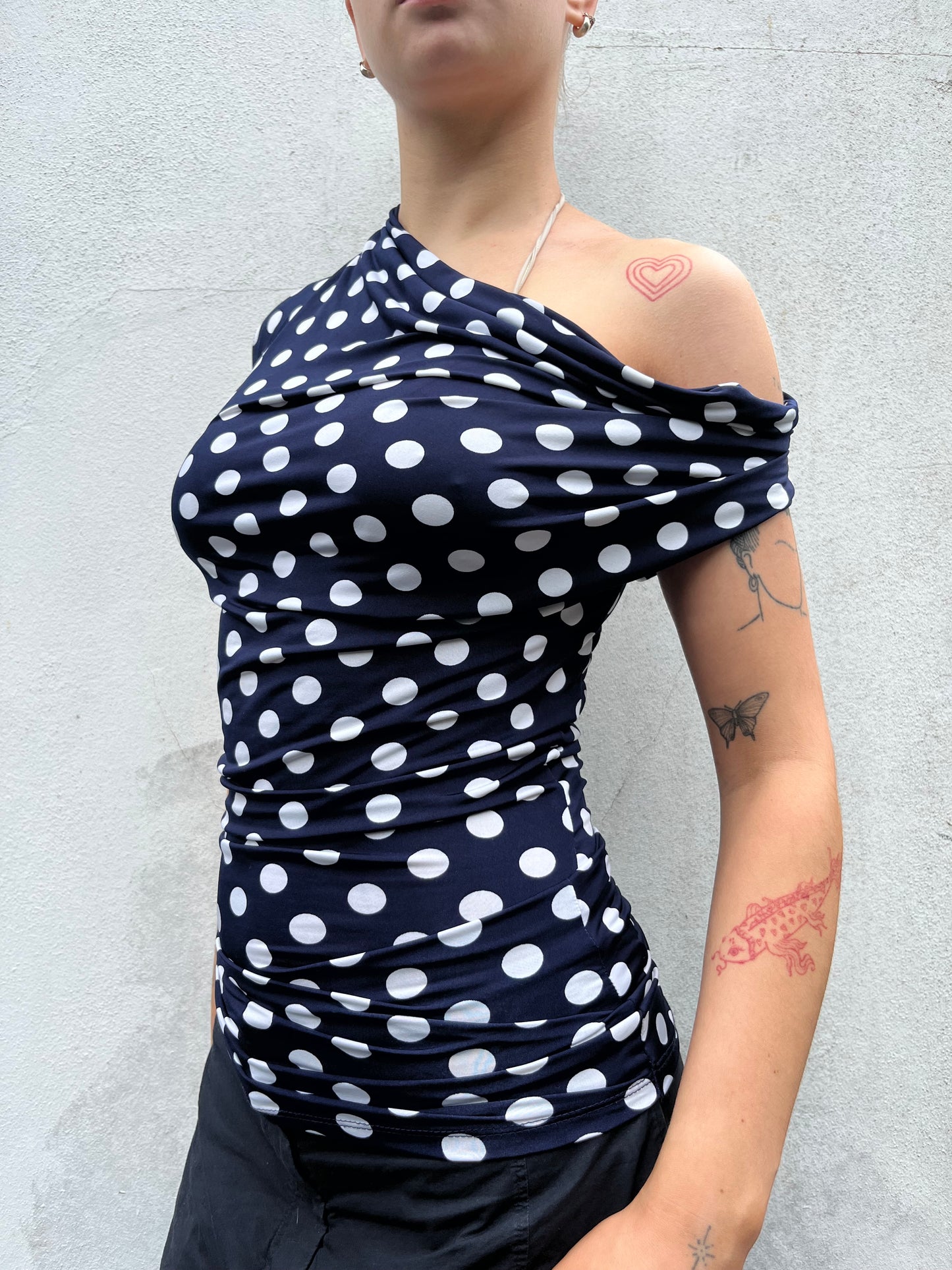navy polka top
