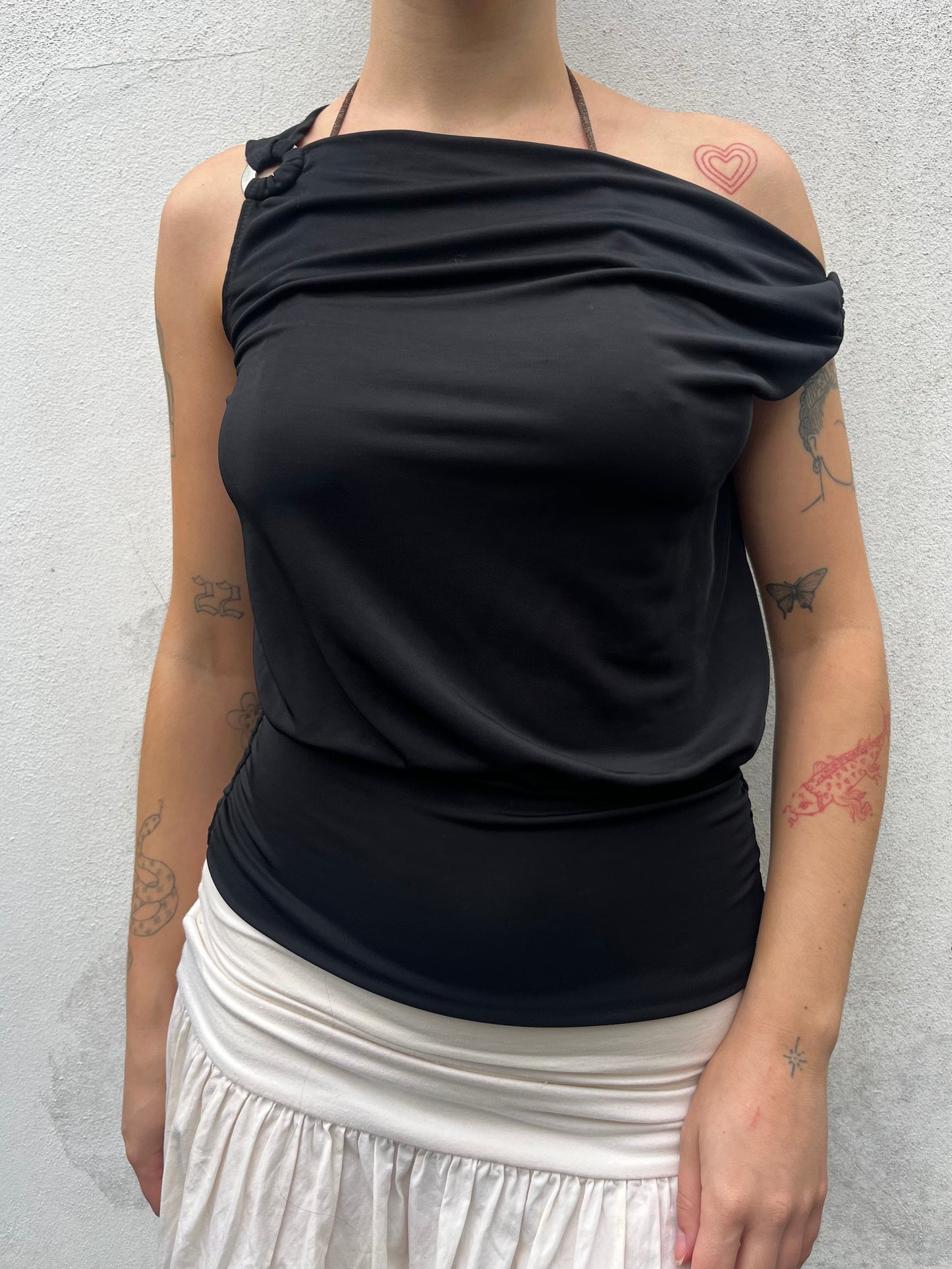 black cowl neck top