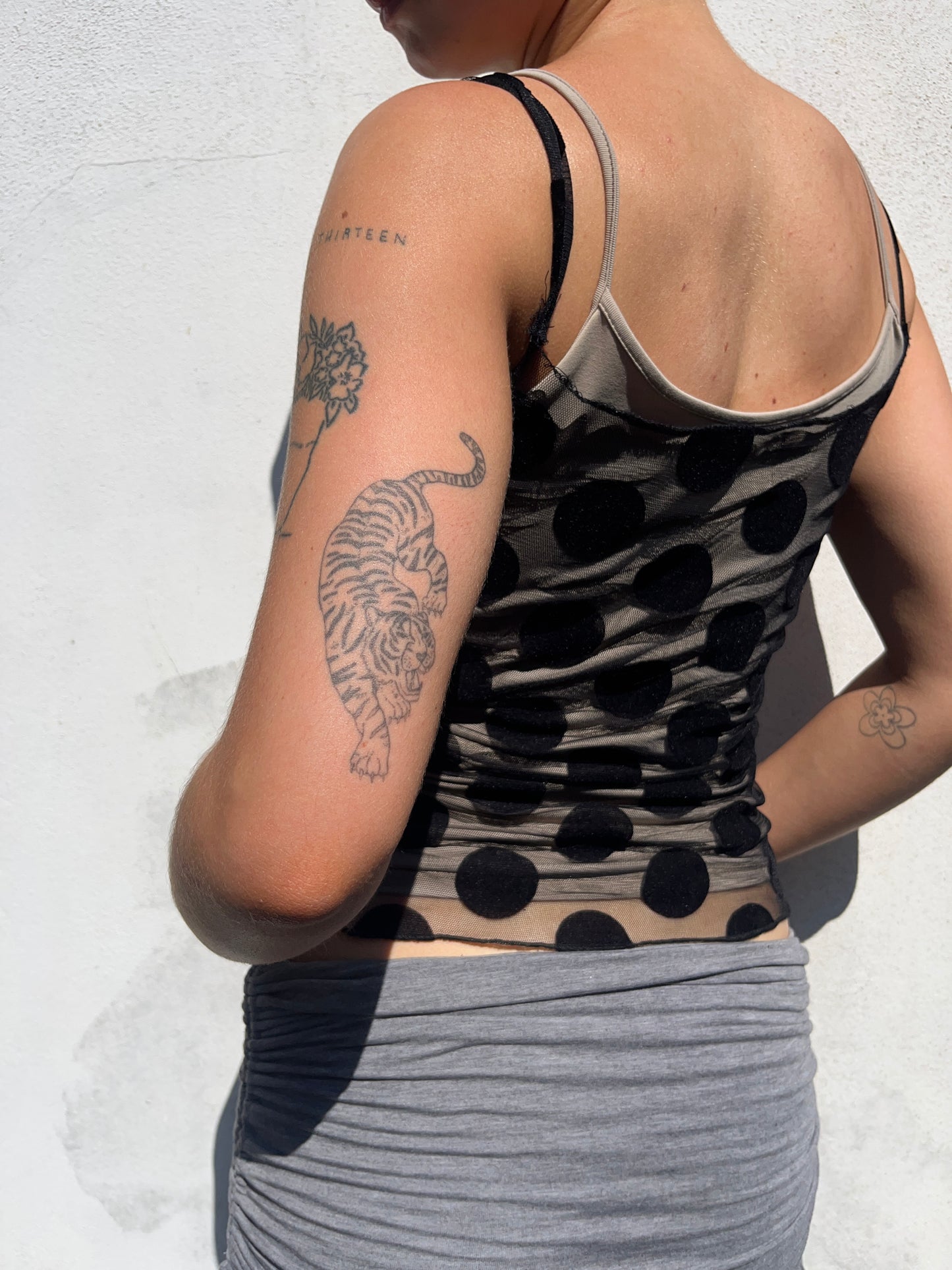 black mesh polka dot cami