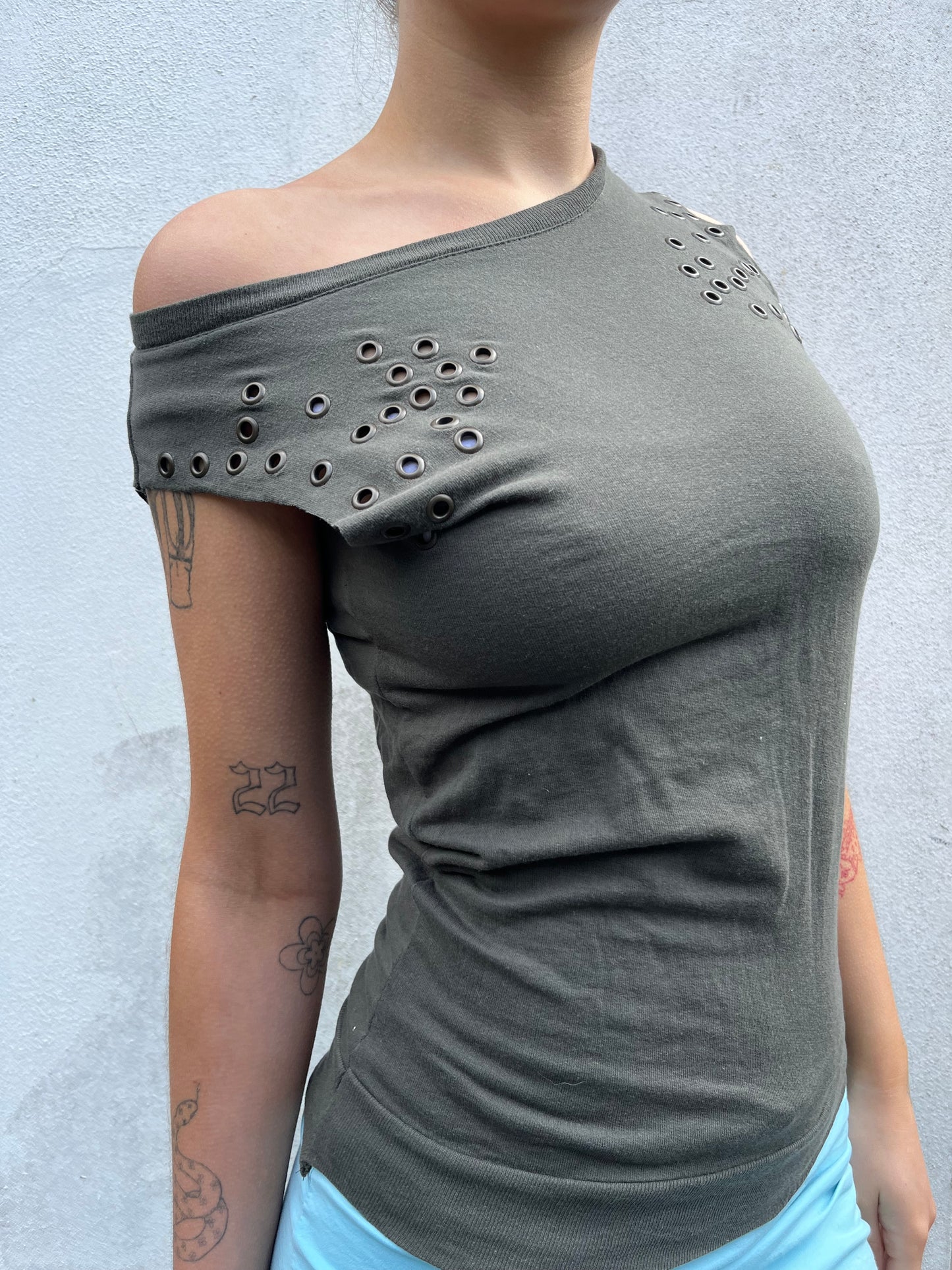 khaki eyelet top