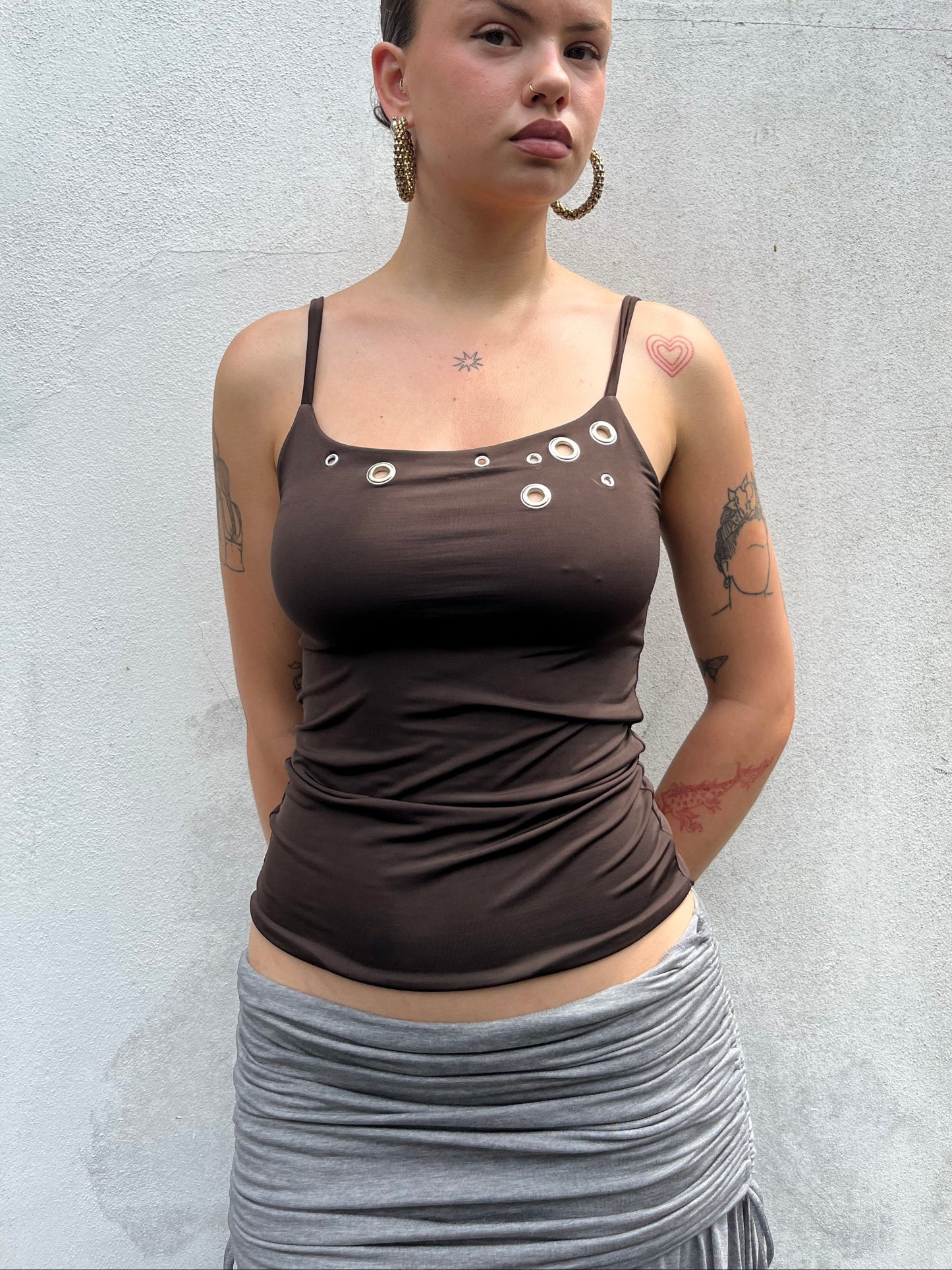 eyelet cami in chocolate
