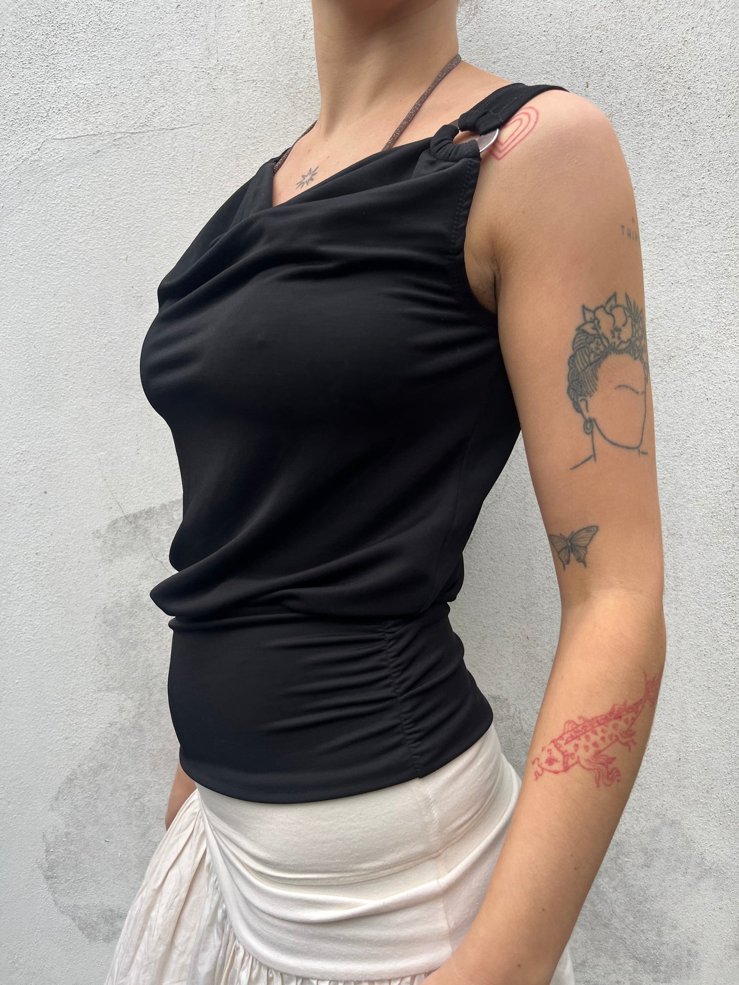 black cowl neck top
