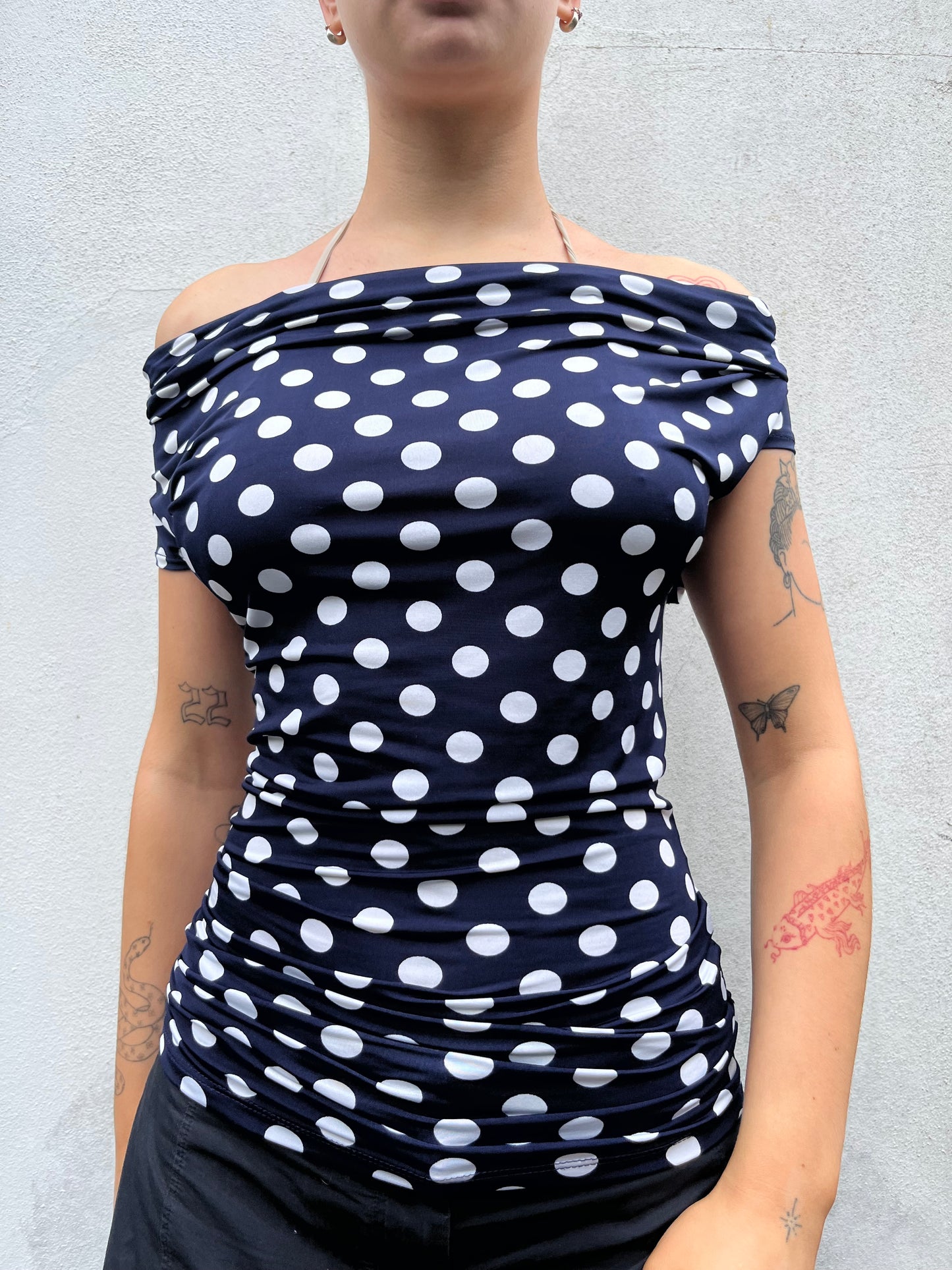navy polka top