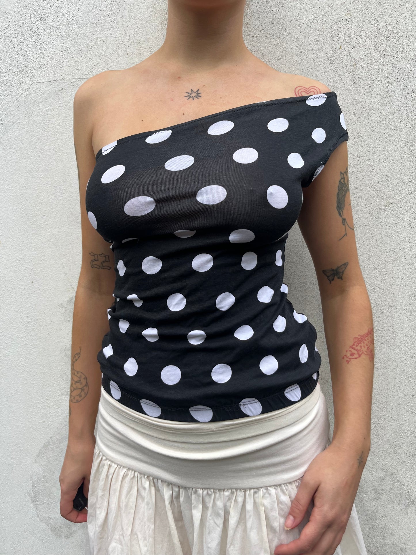 polka dot one shoulder top