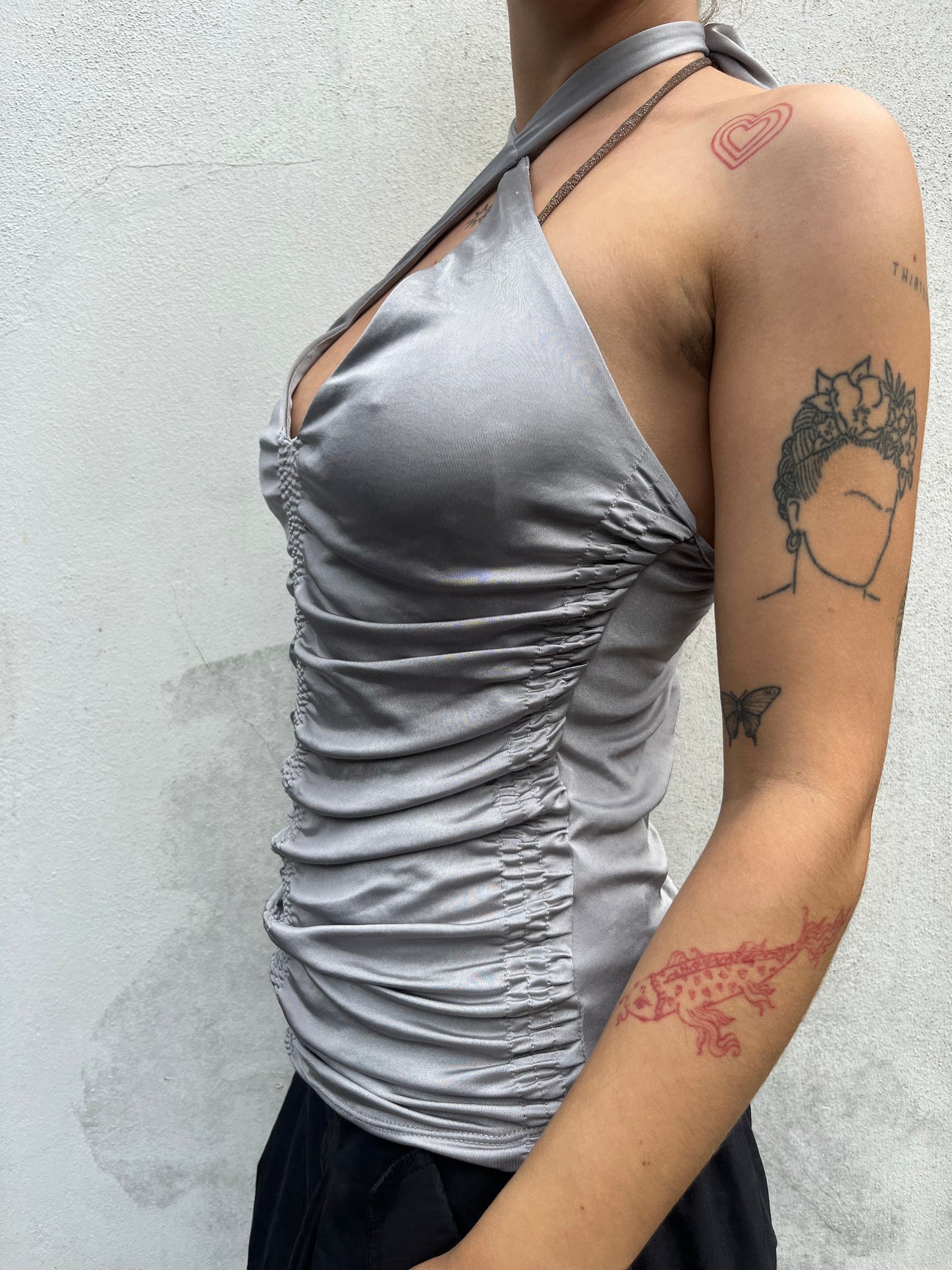 silver halter neck top