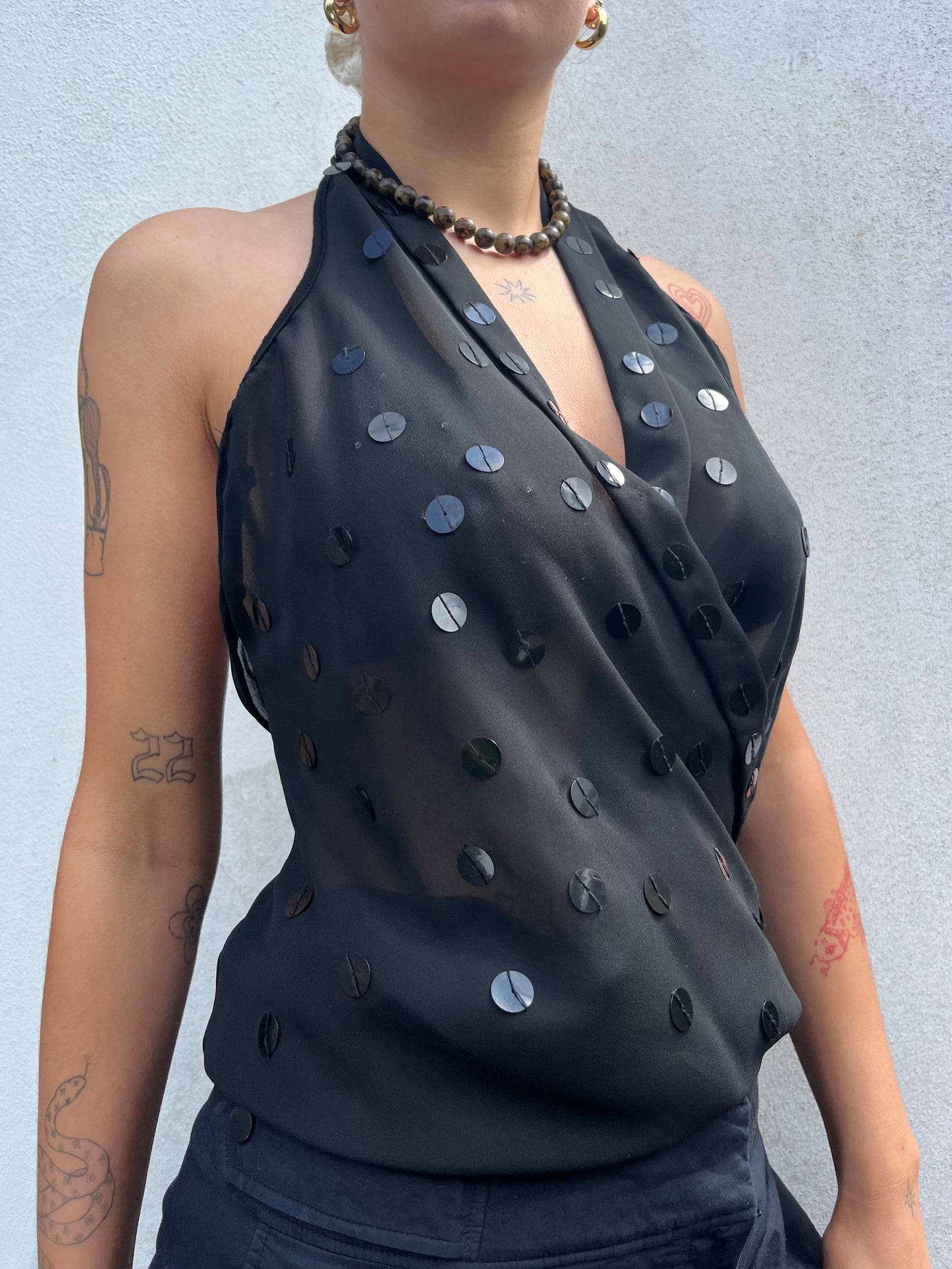 black slouchy sequin halter