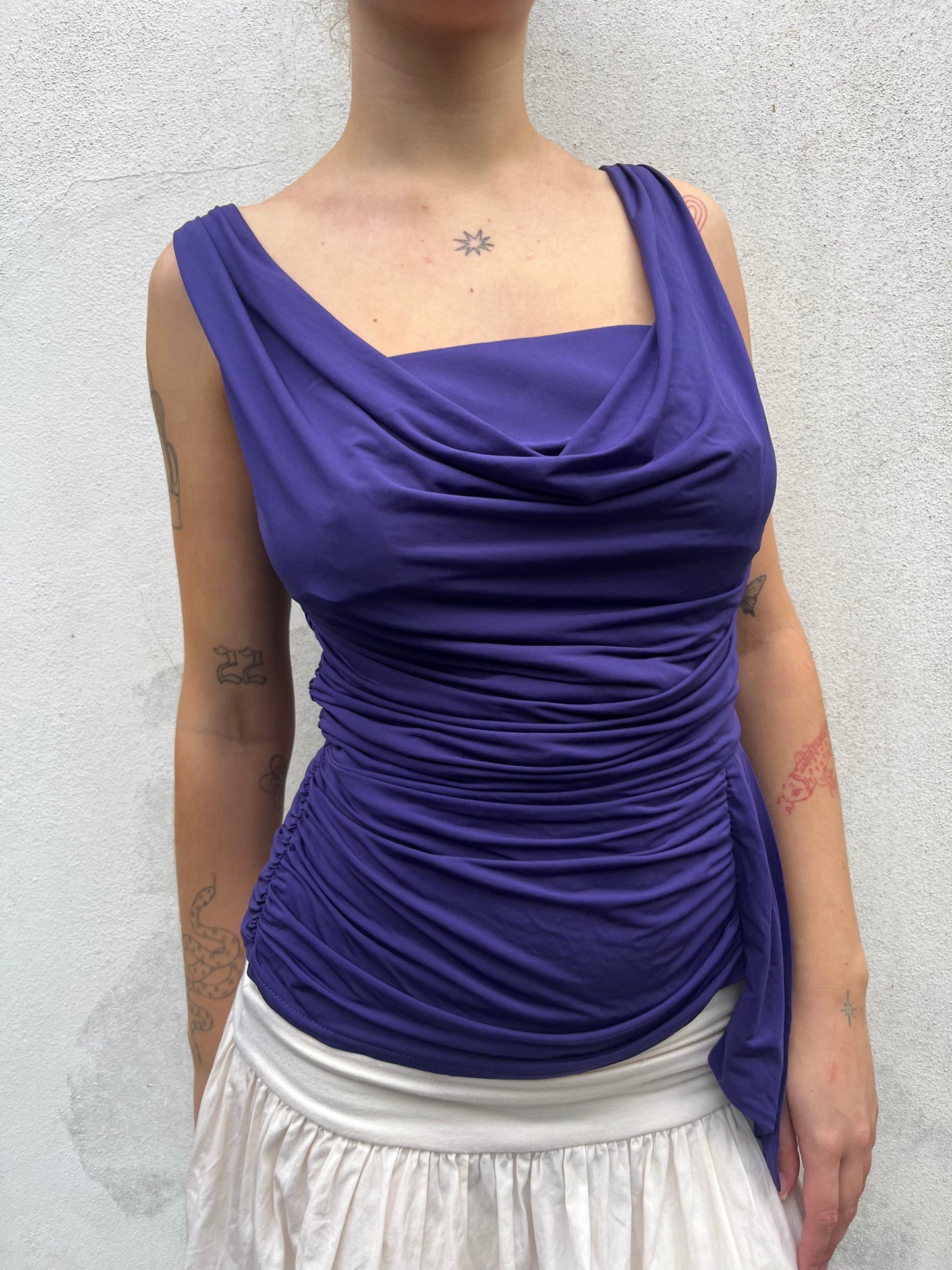 purple cowl neck top