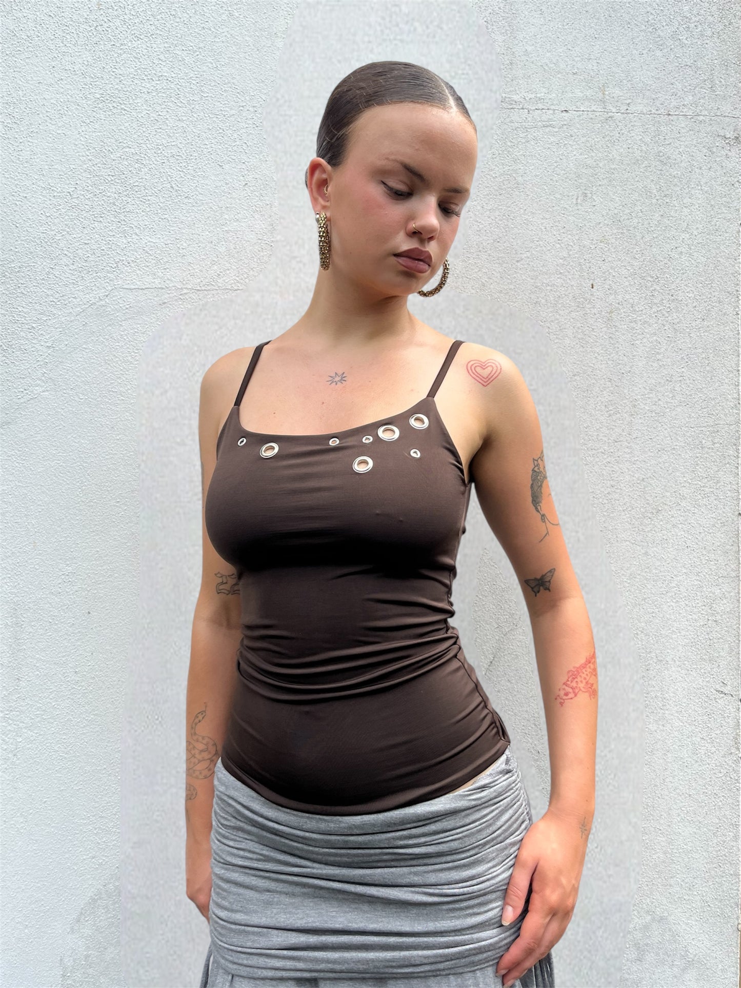 eyelet cami in chocolate
