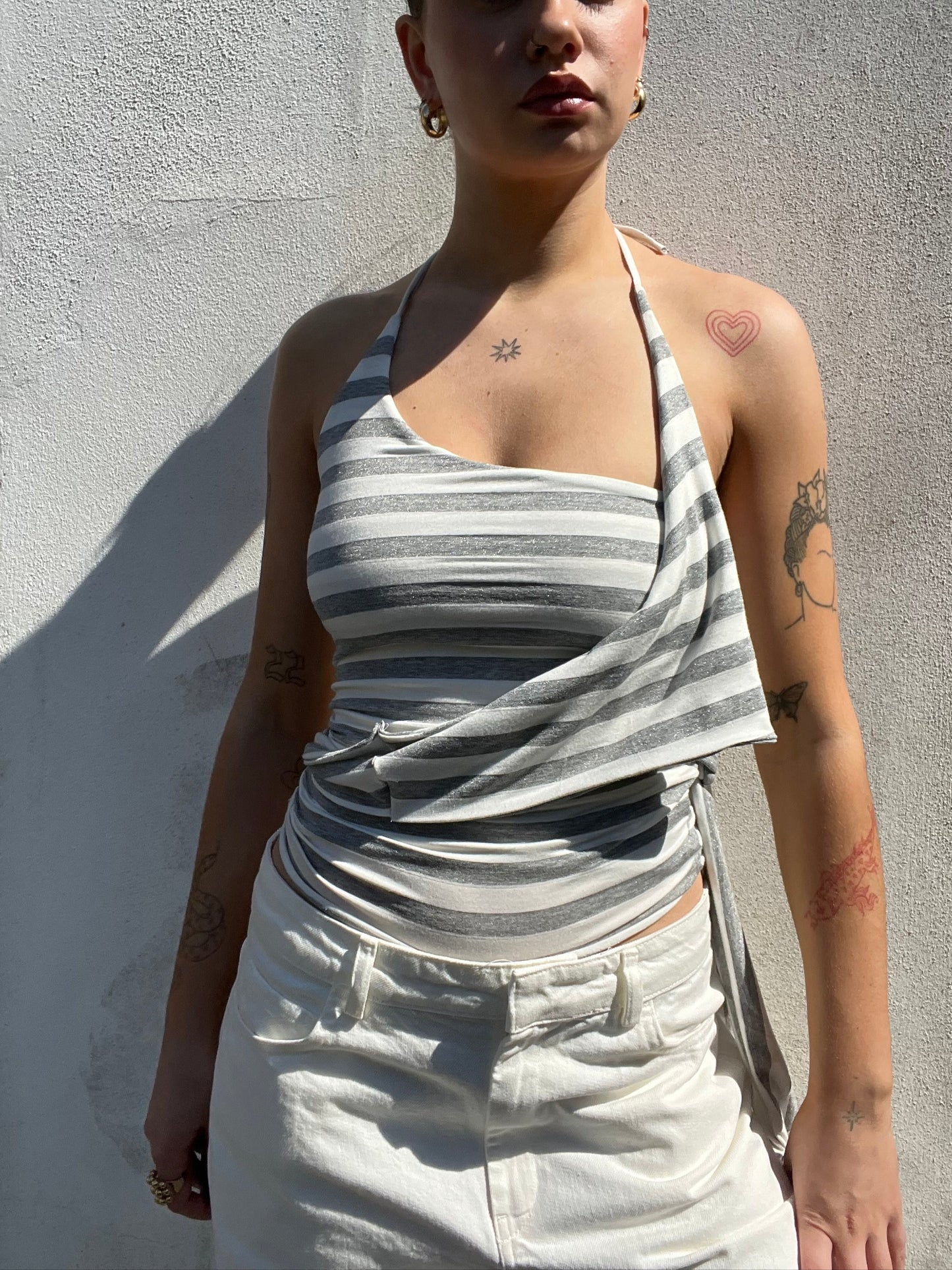 multi tie asymmetric top in stripes