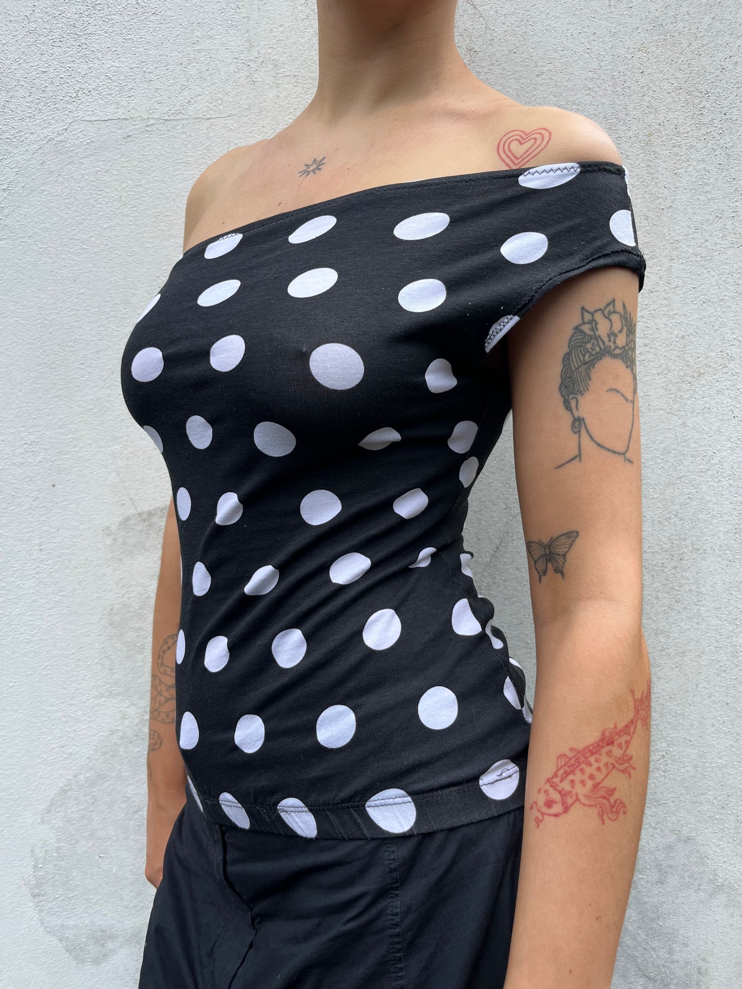 polka dot one shoulder top