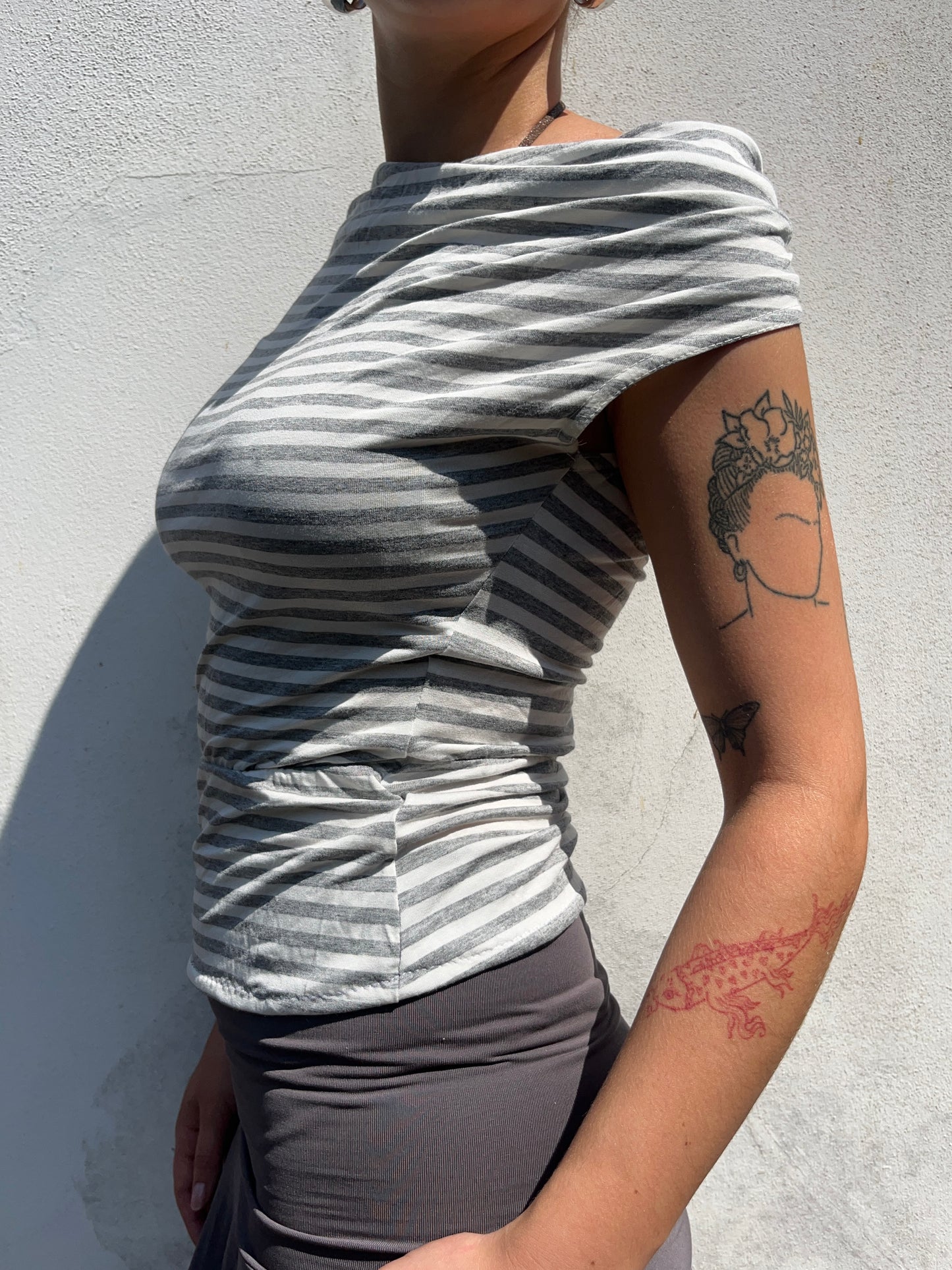 grey stripy top