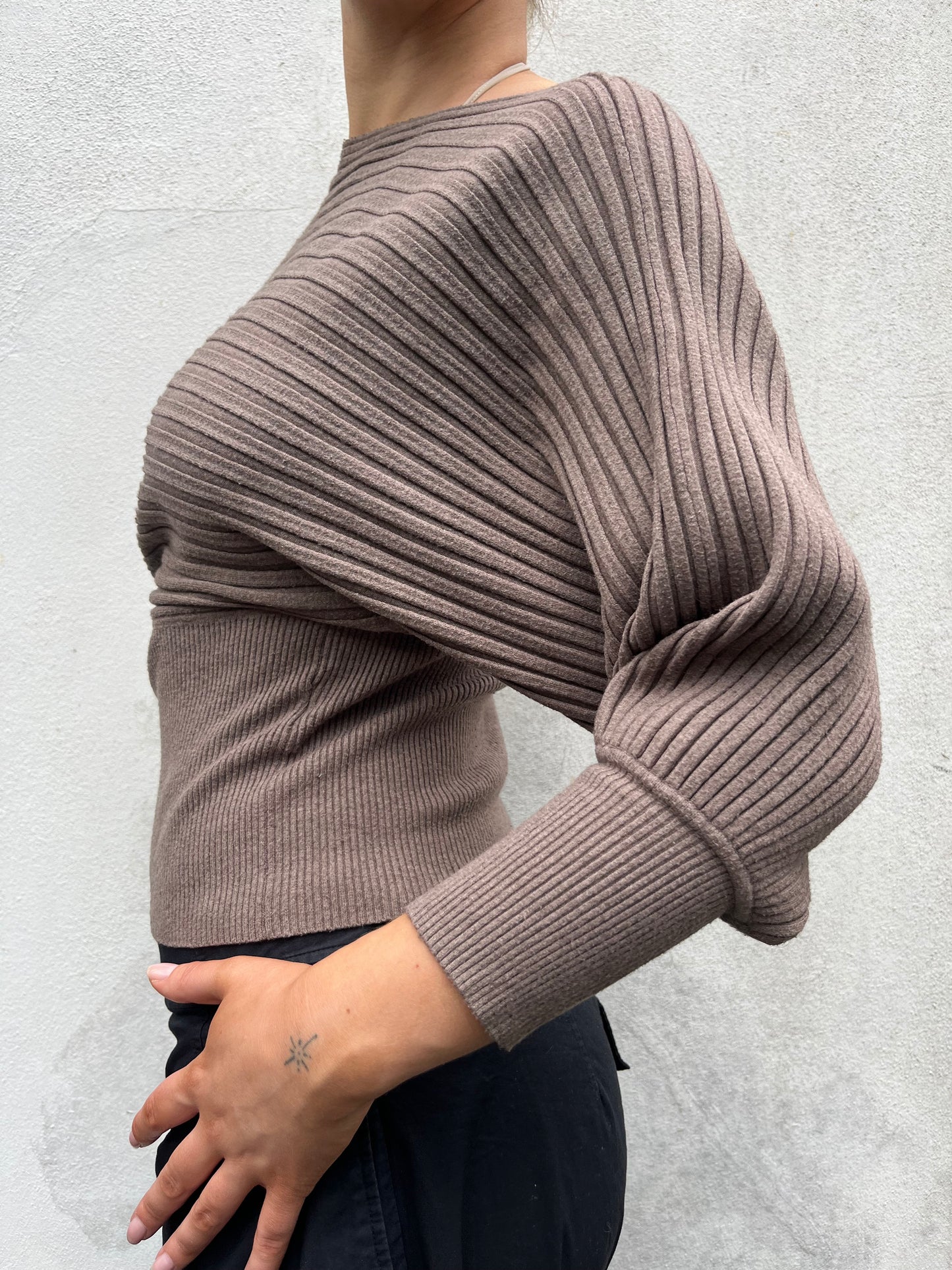 brown batwing knit