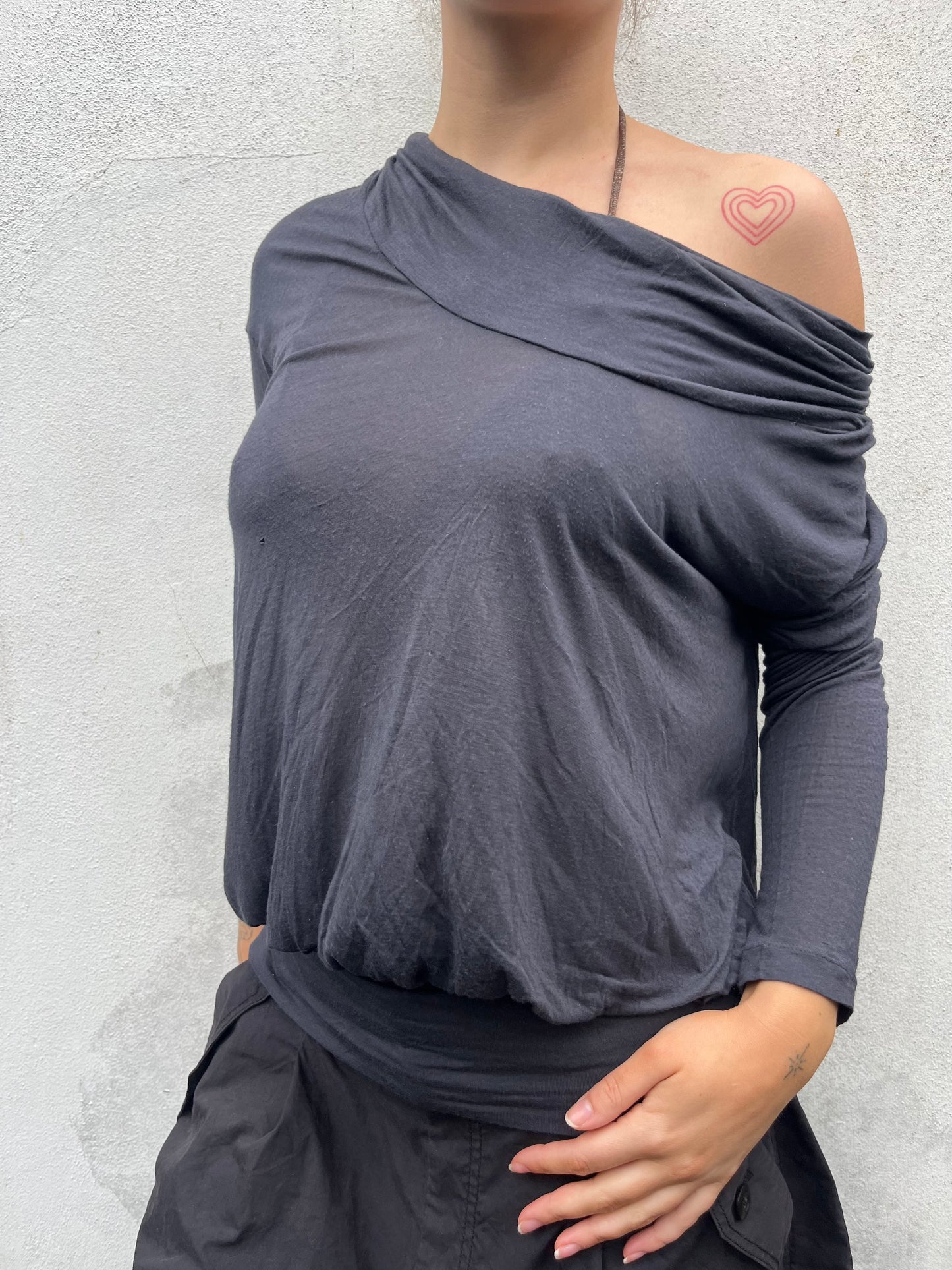 dark grey sheer top