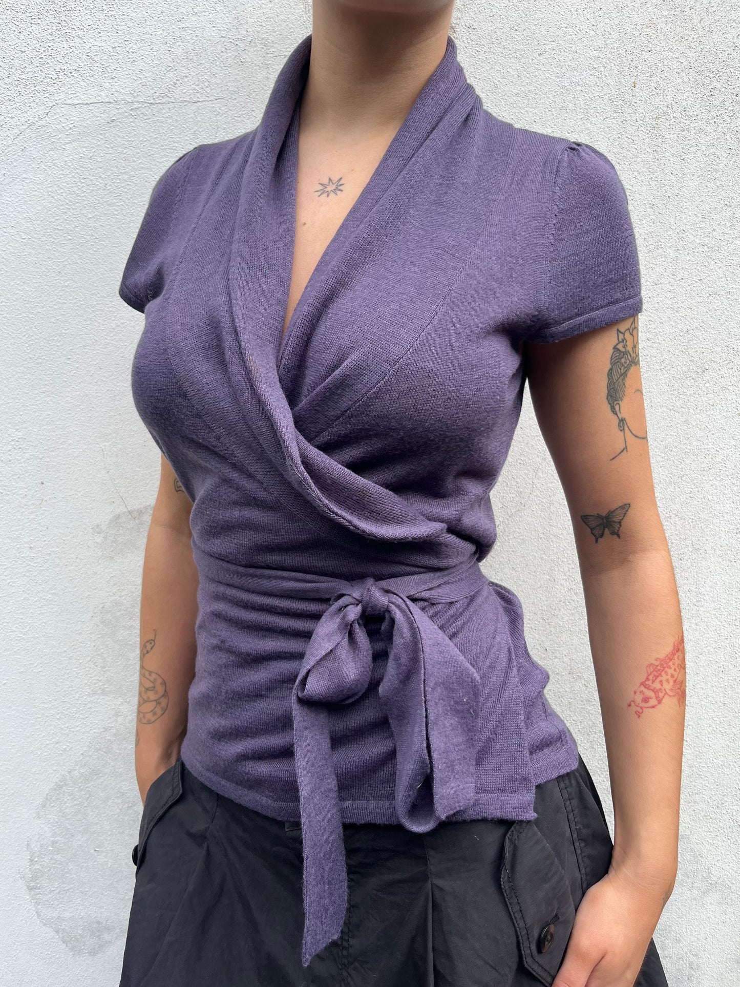 purple wrap knit top