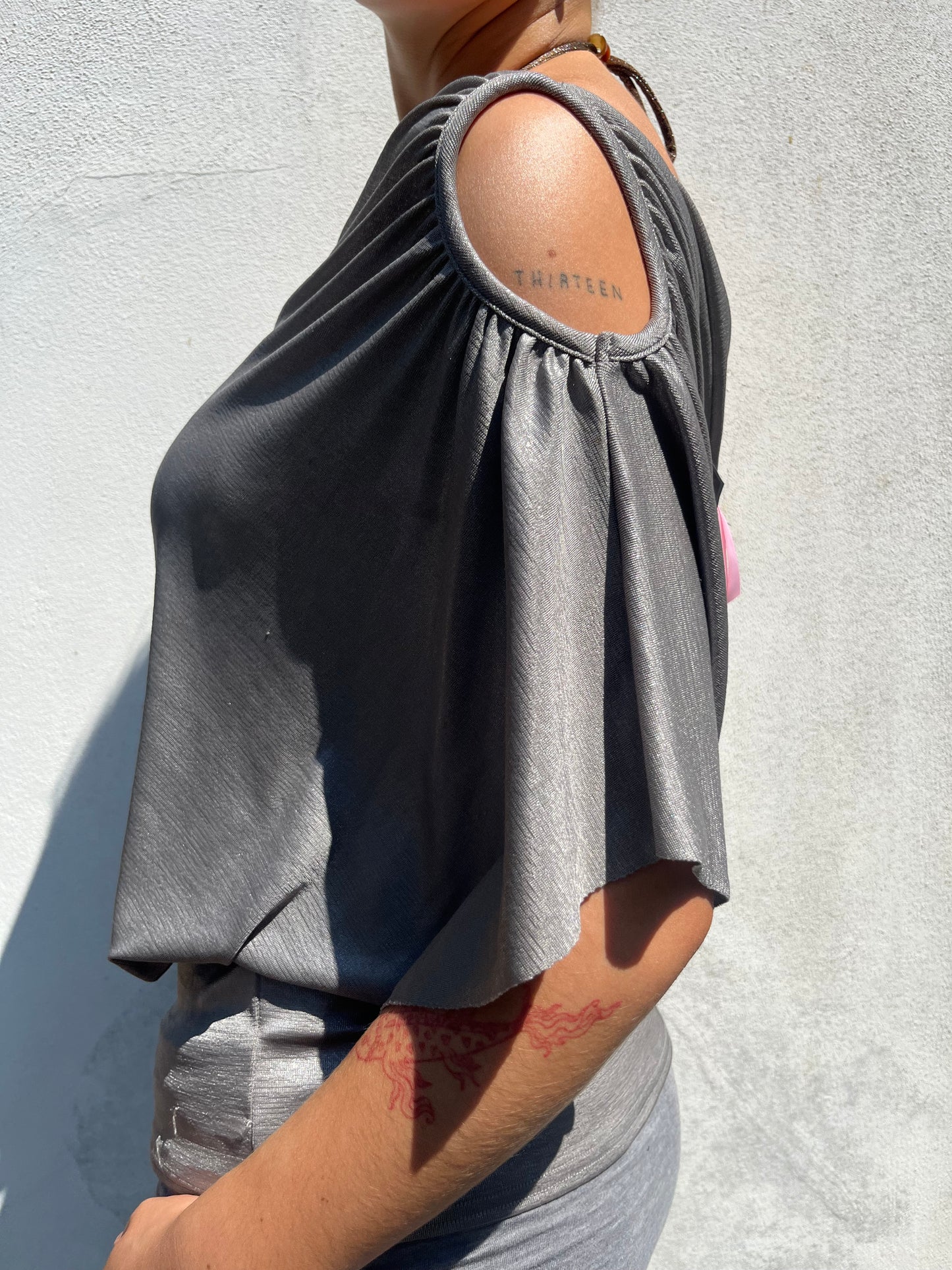 silver one shoulder top