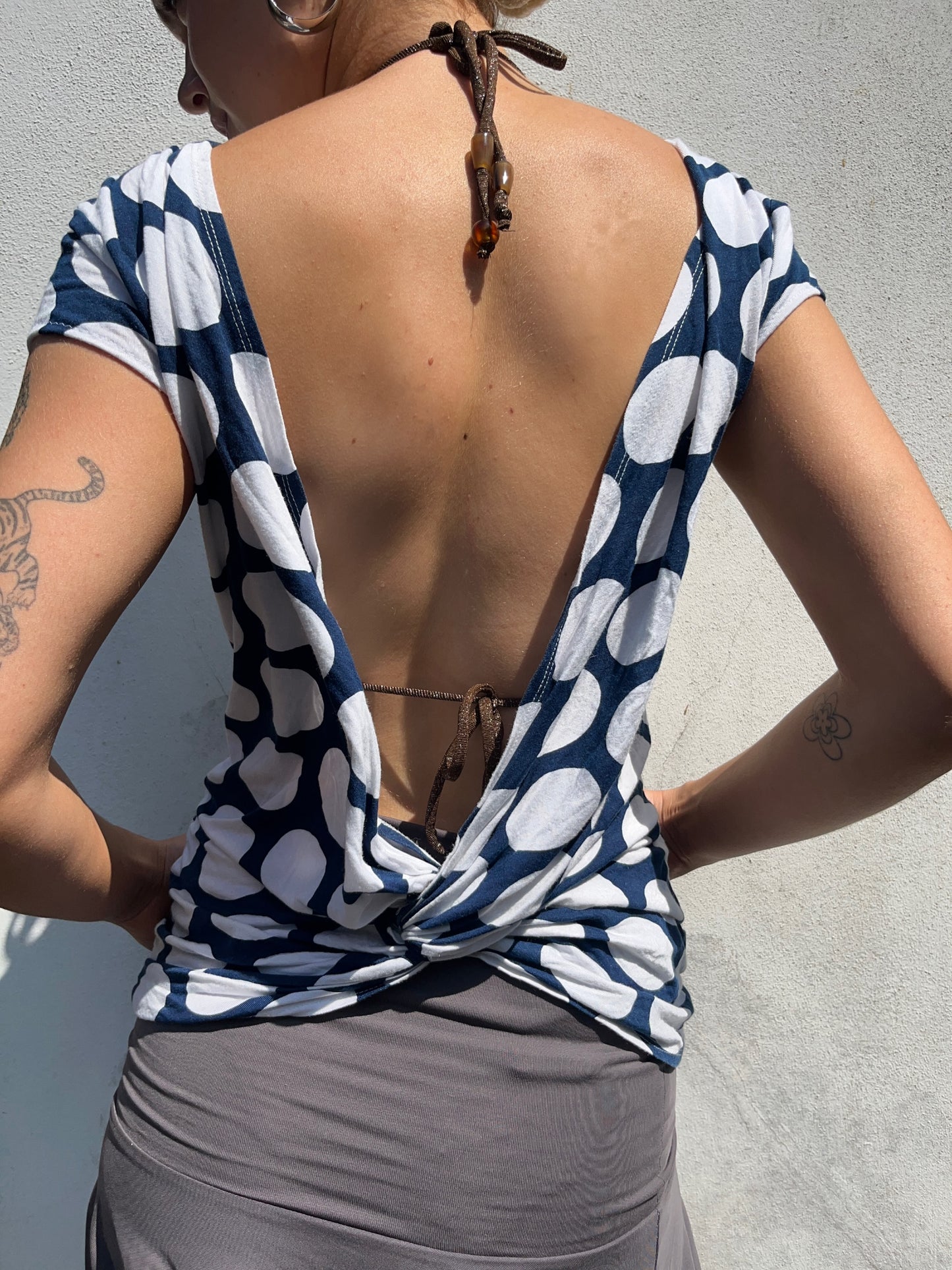 polka dot open back top