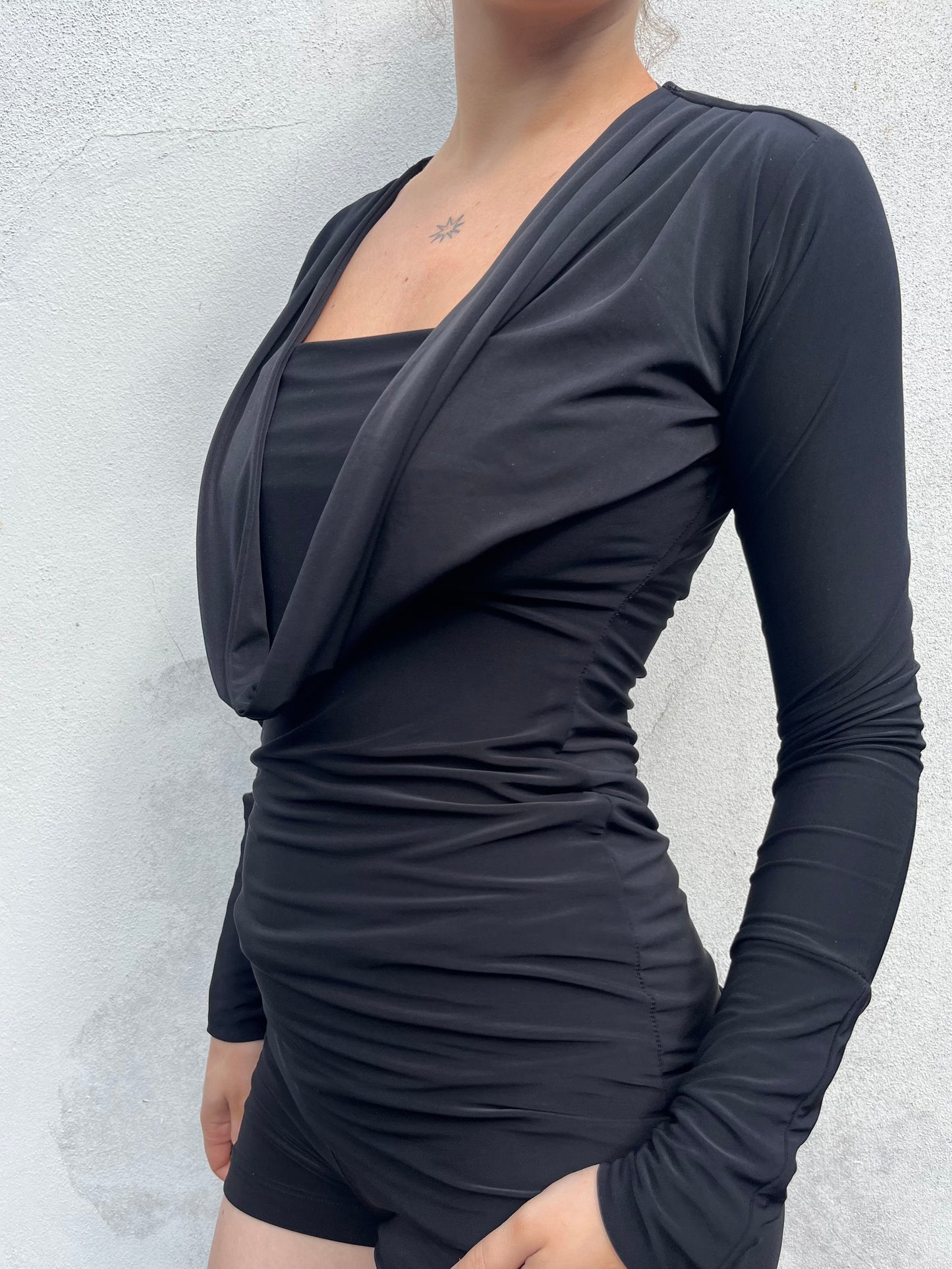 black cowl neck top