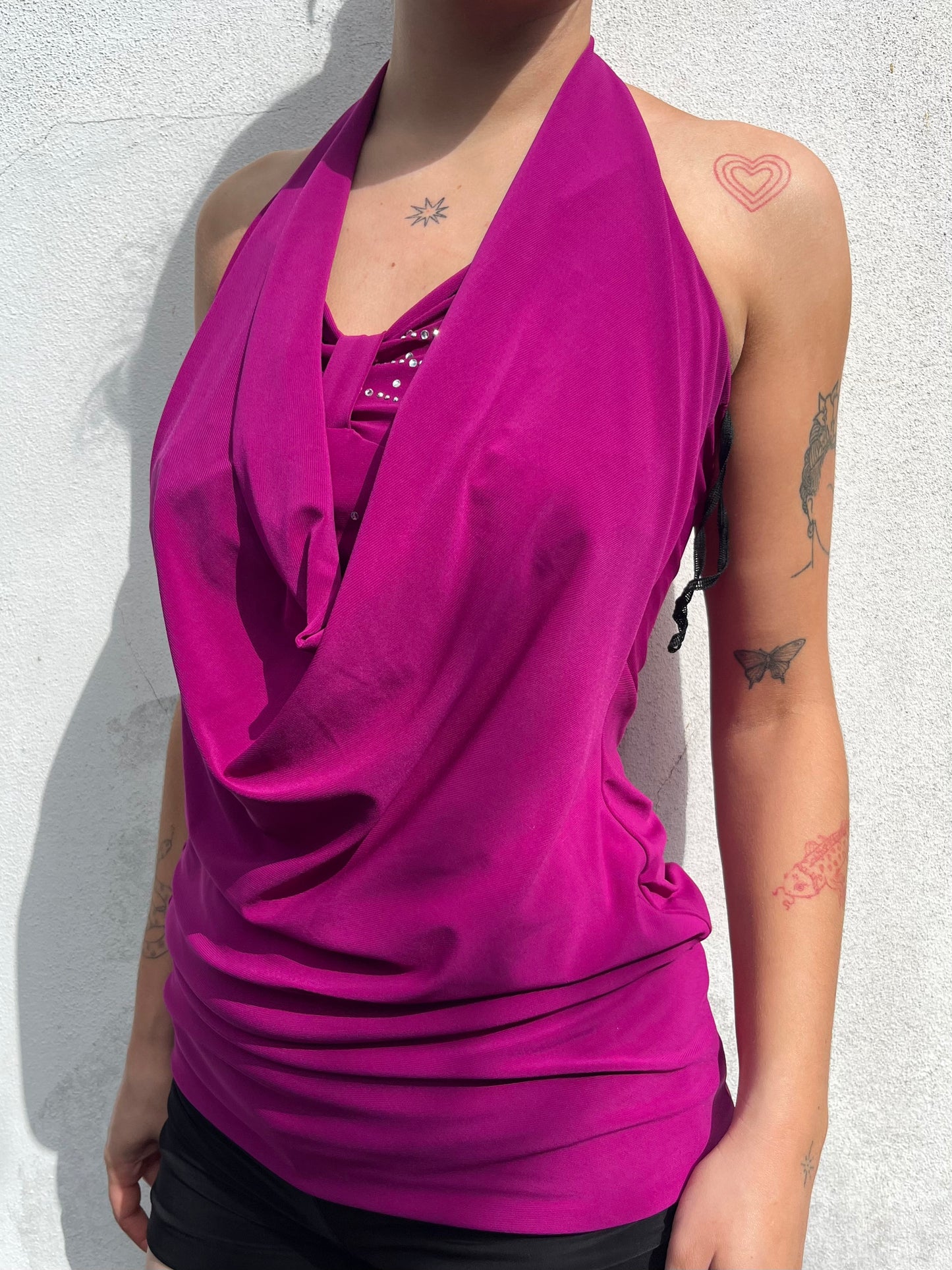 magenta halter neck top