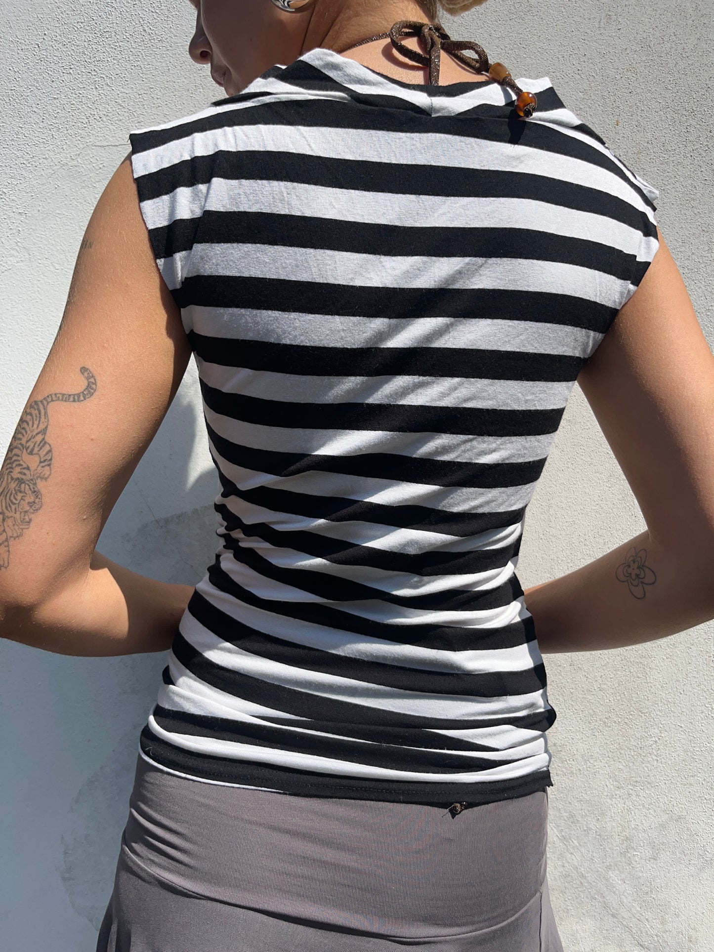 black and white stripy top