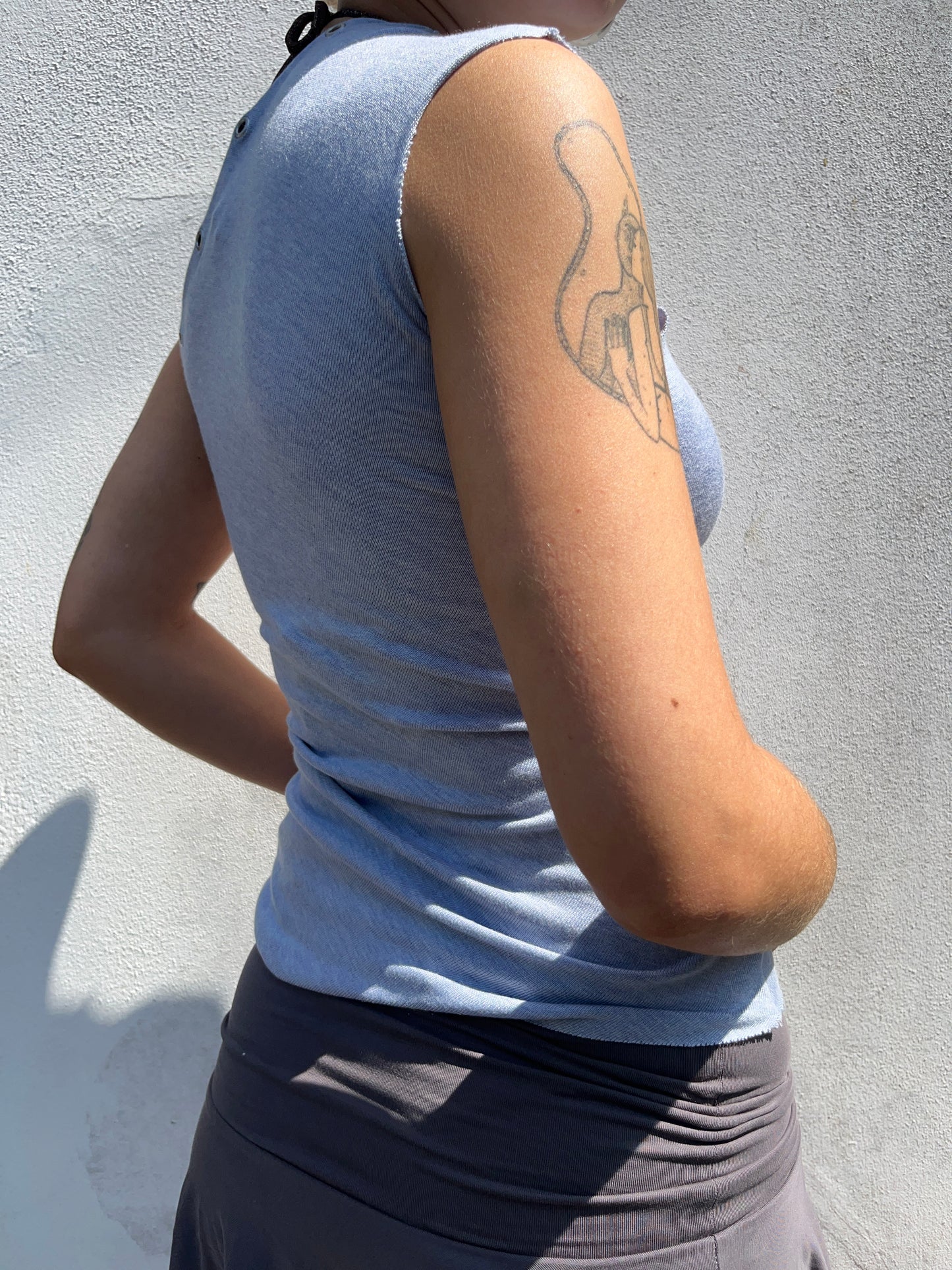 blue eyelet one shoulder top