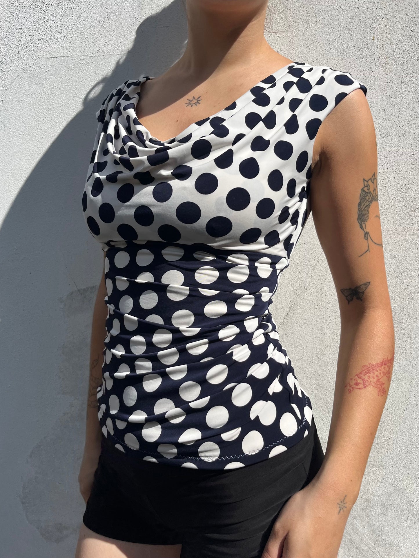 two tone polka dot top