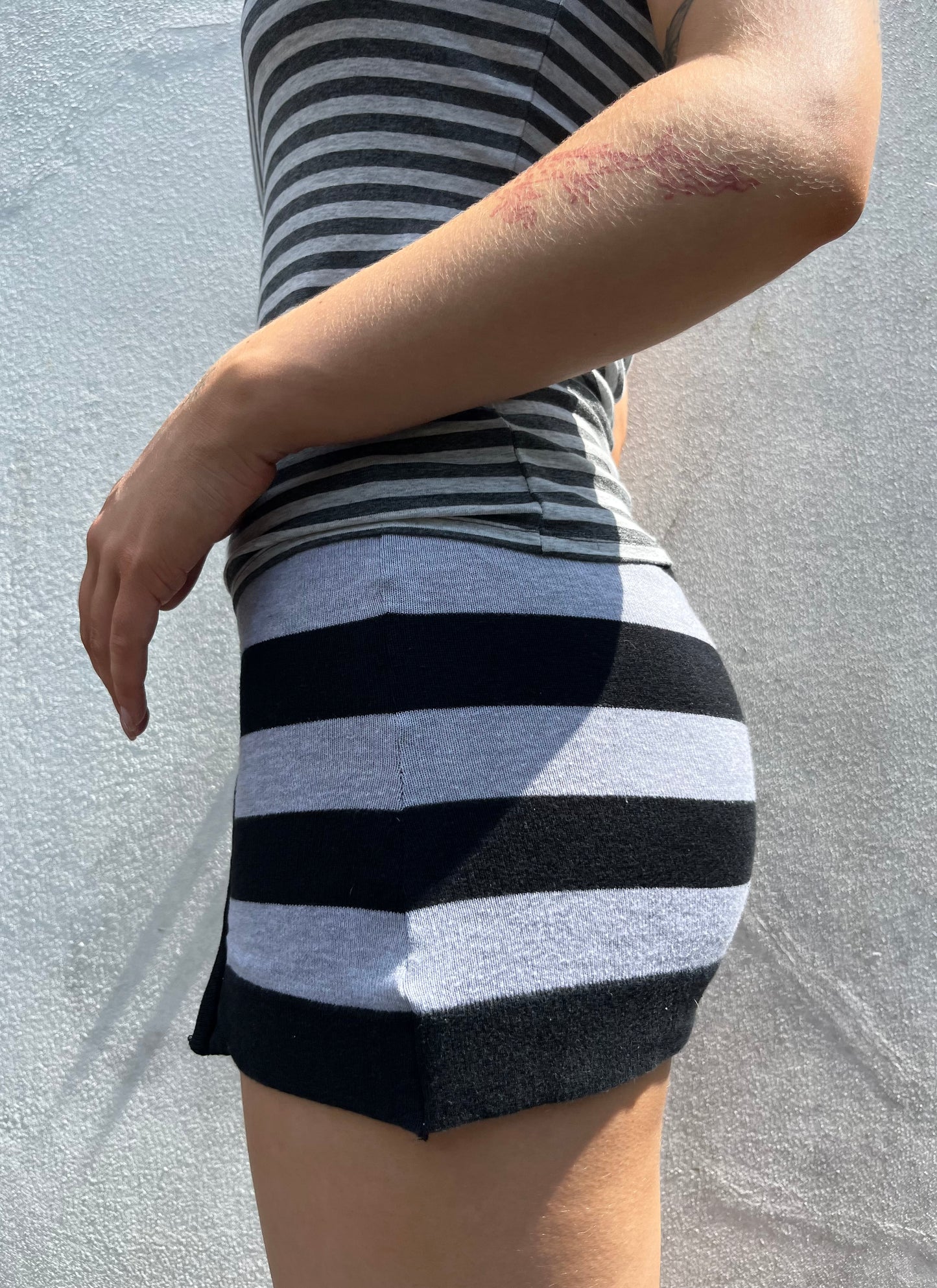 black and grey stripy zip skirt